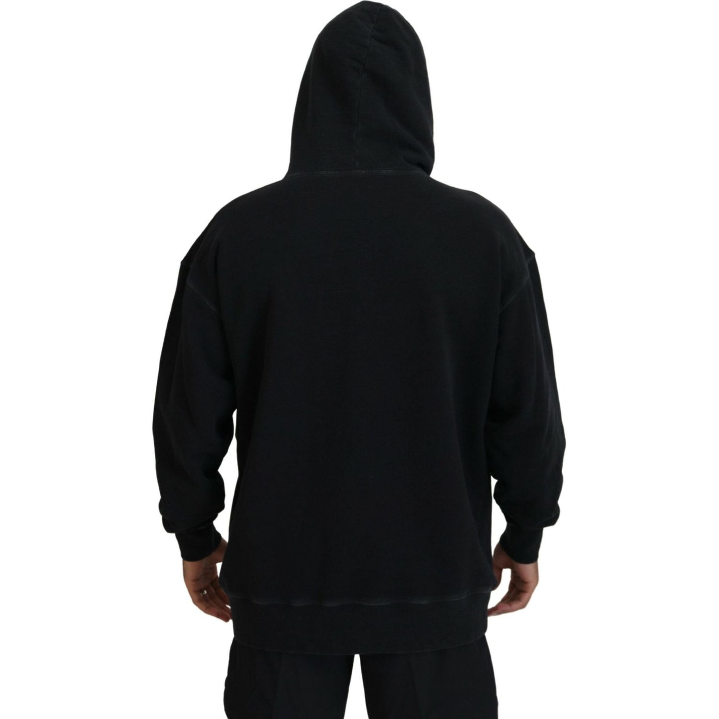 Dsquared² Black Cotton Hooded Printed Men Pullover Sweater Dsquared²