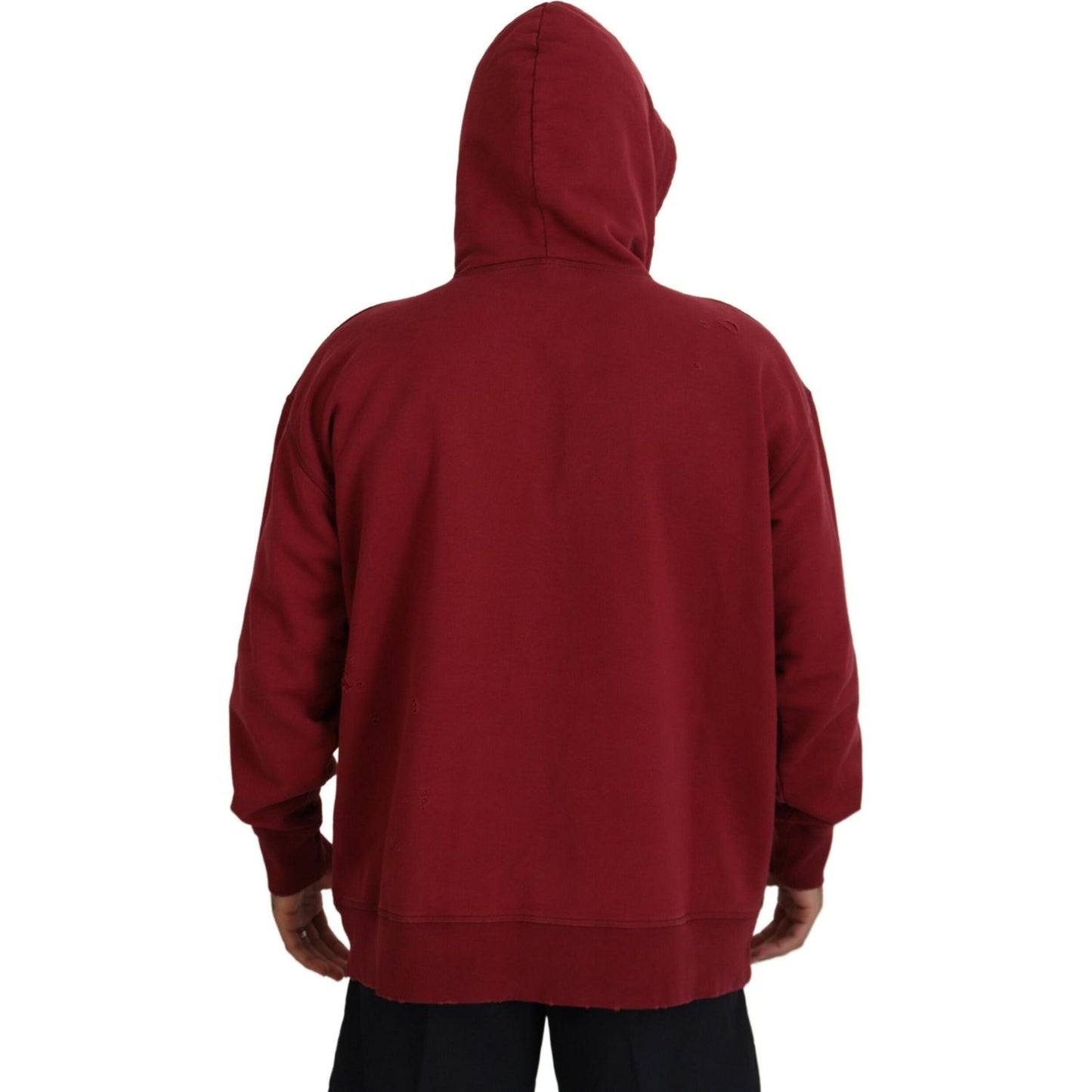 Dsquared² Maroon Cotton Tattered Hooded Printed Pullover Sweater Dsquared²