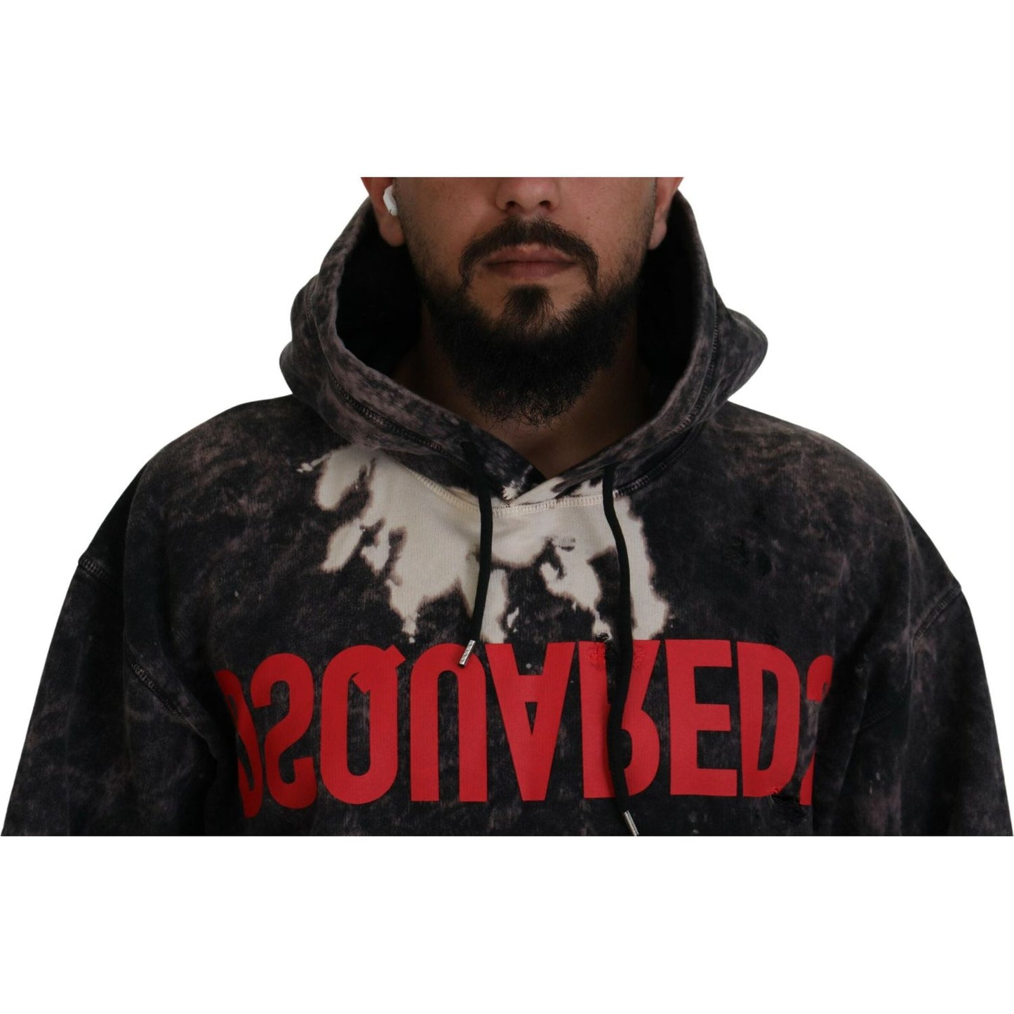 Dsquared² Gray Wash Hooded Printed Men Pullover Sweater Dsquared²