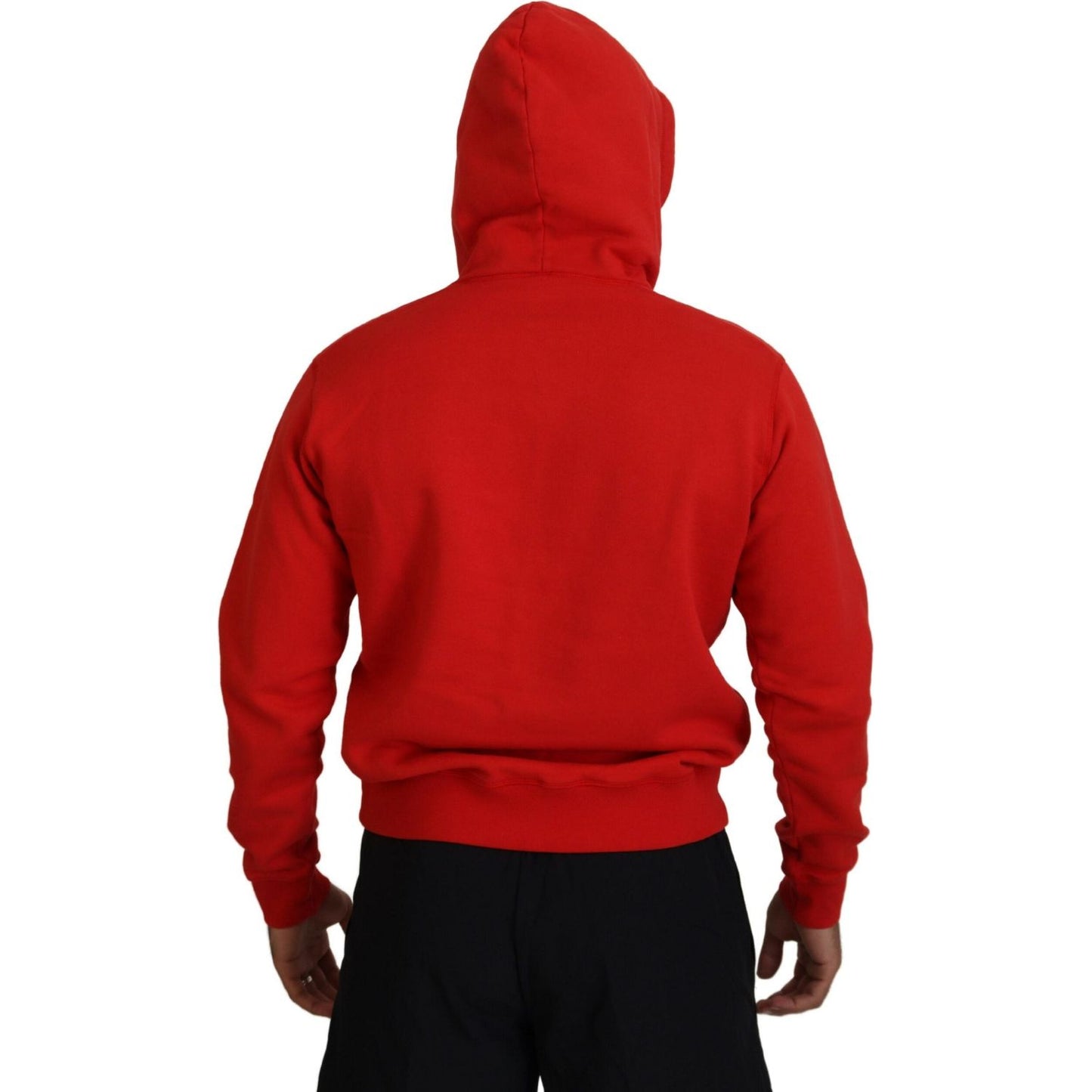 Dsquared² Red Cotton Hooded Printed Men Pullover Sweater Dsquared²