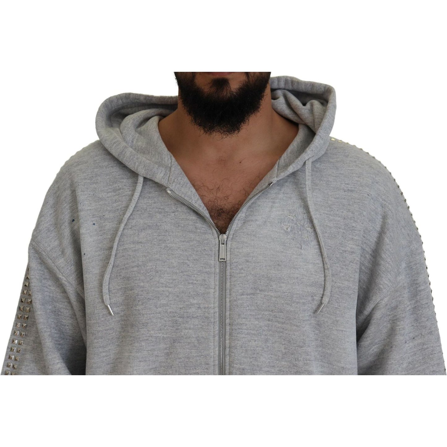 Dsquared² Gray Hooded Printed Crystal Embellishment Sweater Dsquared²