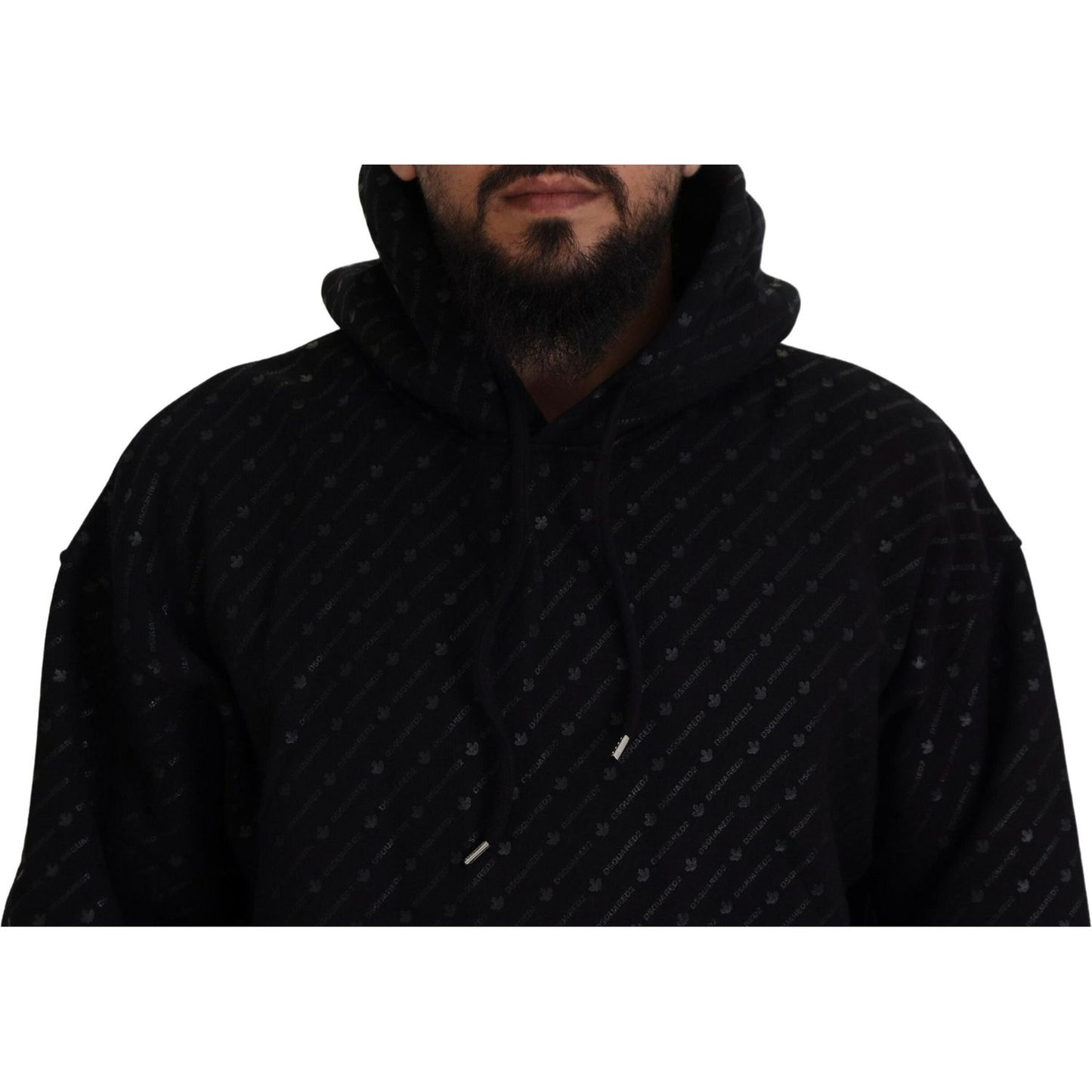 Dsquared² Black Cotton Hooded Printed Men Pullover Sweater