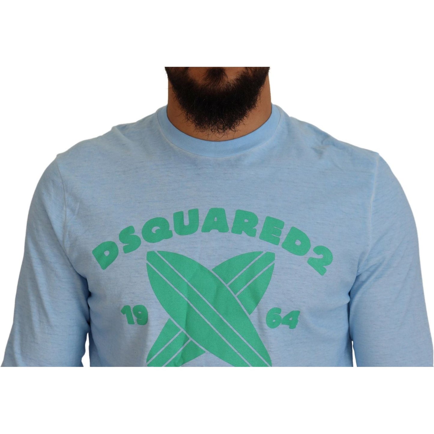 Dsquared² Light Blue Printed Long Sleeves Men Sweater Dsquared²