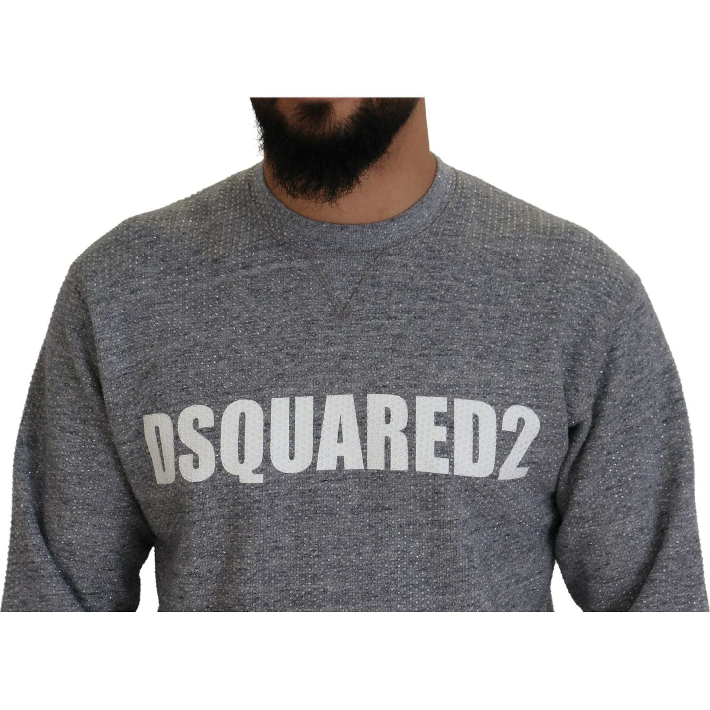 Dsquared² Gray Crystal Embellishment Men Pullover Sweater Dsquared²