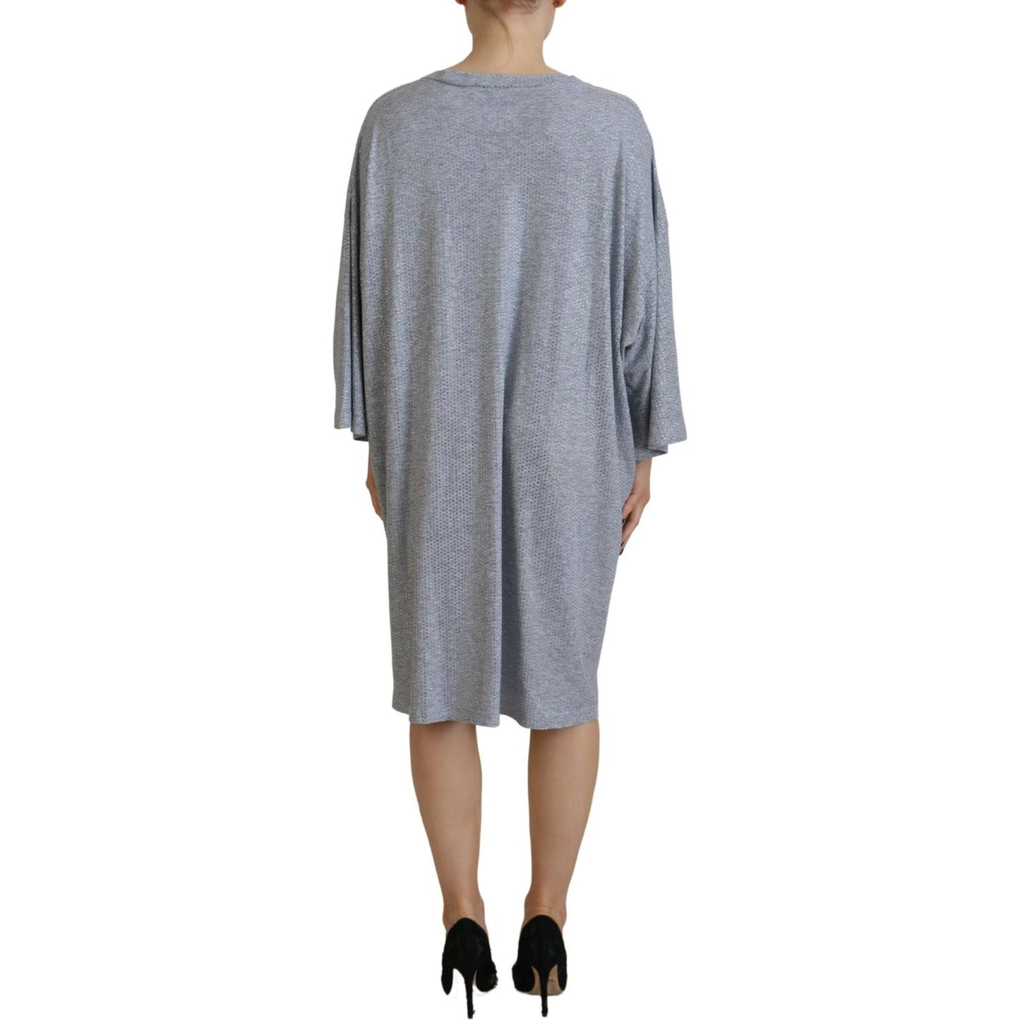 Dsquared² Gray Crystal Embellished Cotton Long Sleeves Dress Dsquared²