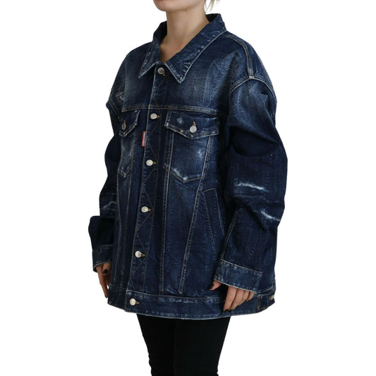 Dsquared² Blue Distressed Collared Denim Jacket Dsquared²