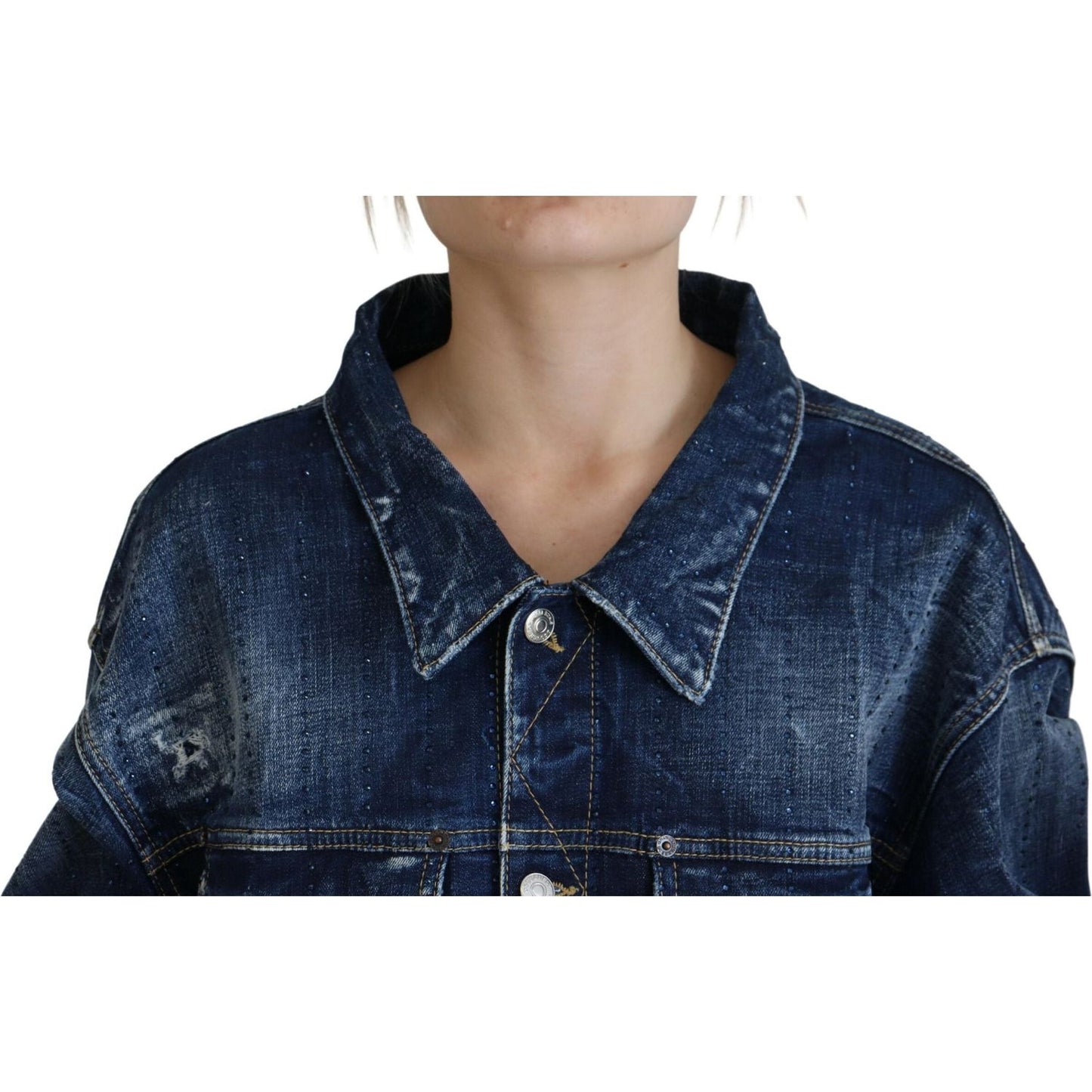 Dsquared² Blue Distressed Collared Denim Jacket Dsquared²