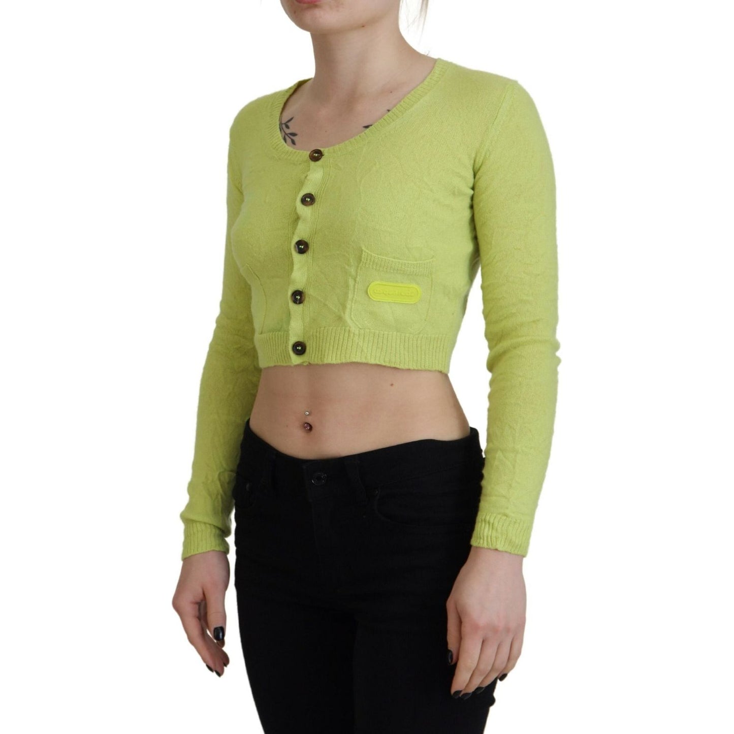 Dsquared² Yellow Green Cashmere Long Sleeves Cropped Sweater Dsquared²