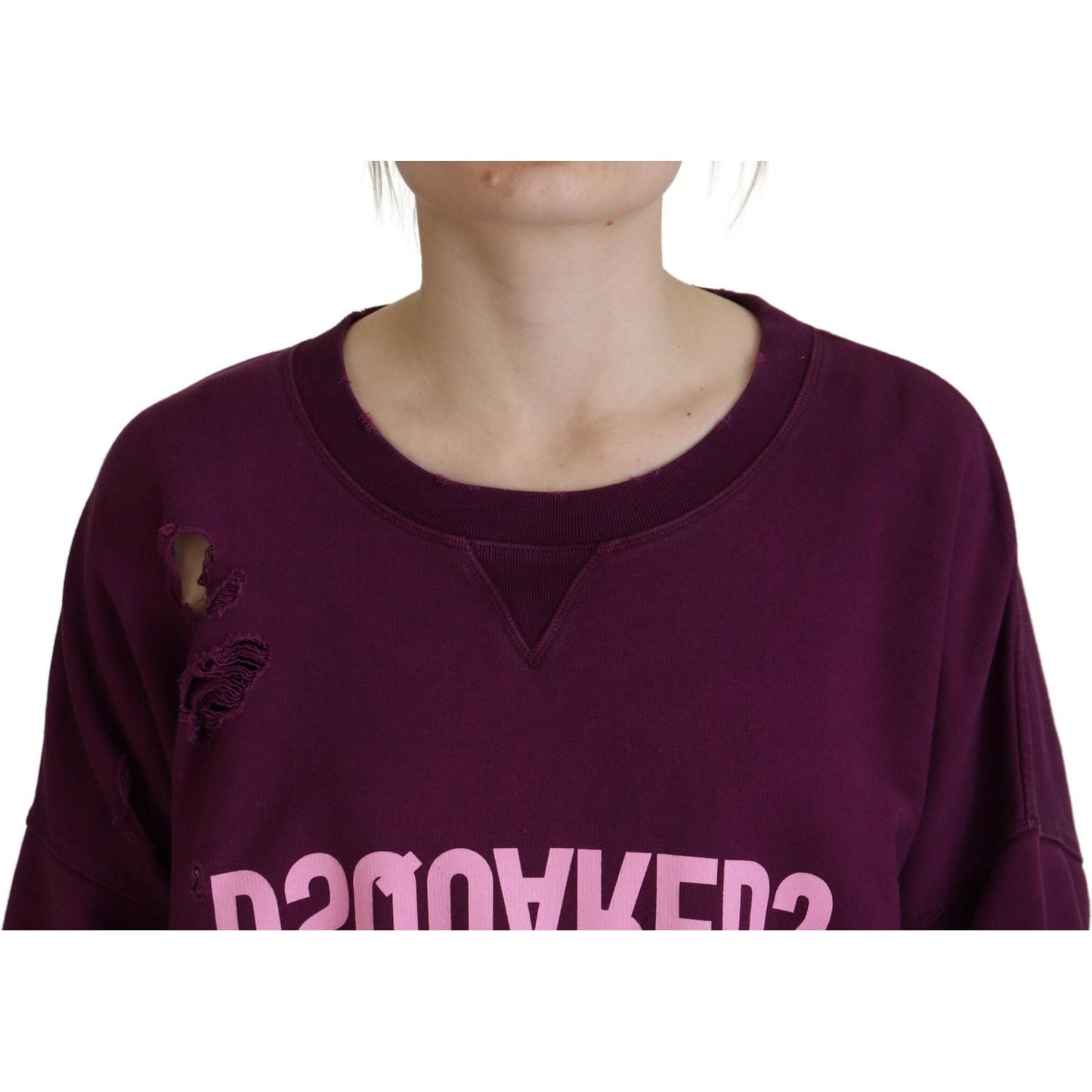 Dsquared² Purple Cotton Distressed Printed Long Sleeve Sweater Dsquared²