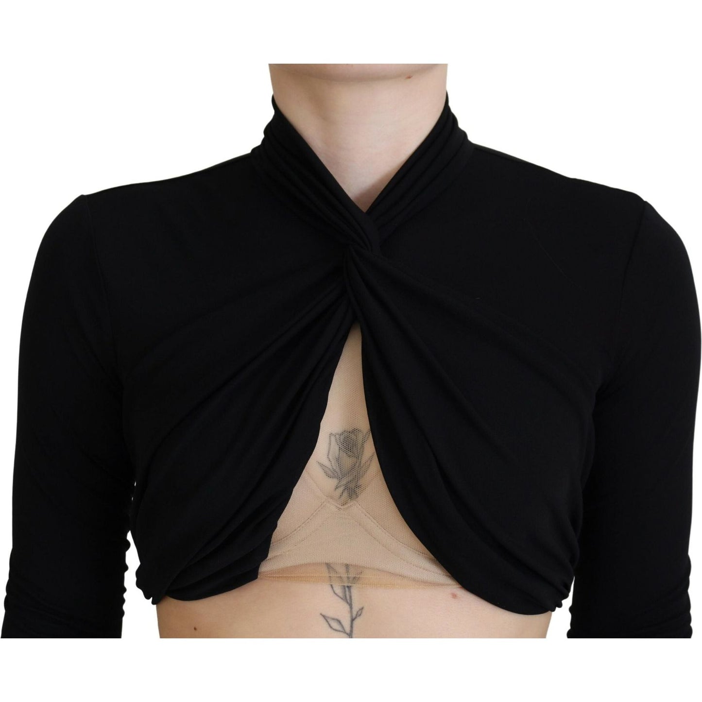 Dsquared² Black Cut Out Viscose Cropped Long Sleeves Top Dsquared²