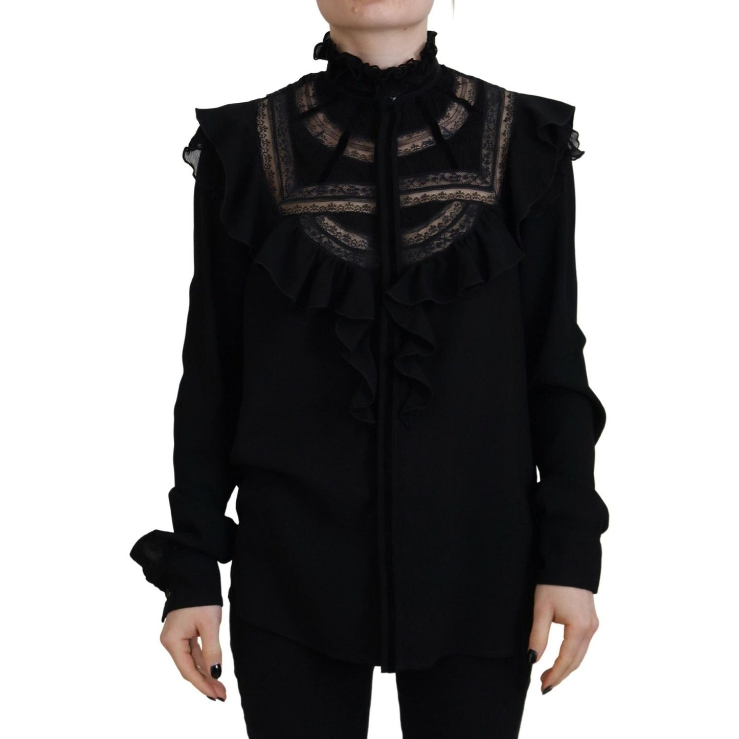 Dsquared² Black Lace Trim Turtle Neck Long Sleeves Top Dsquared²