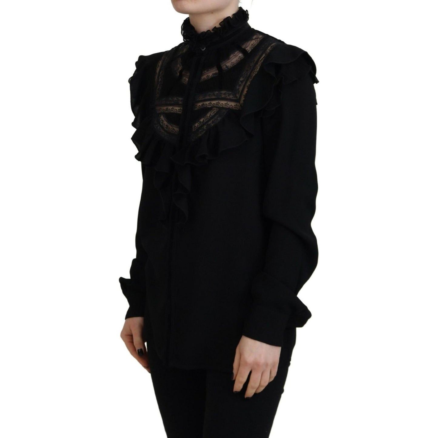 Dsquared² Black Lace Trim Turtle Neck Long Sleeves Top Dsquared²