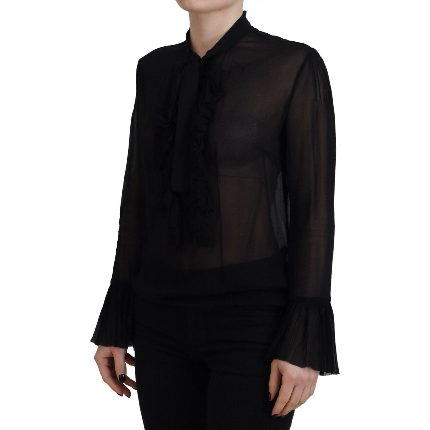 Dsquared² Black Viscose Long Sleeves See Through Blouse Top Dsquared²