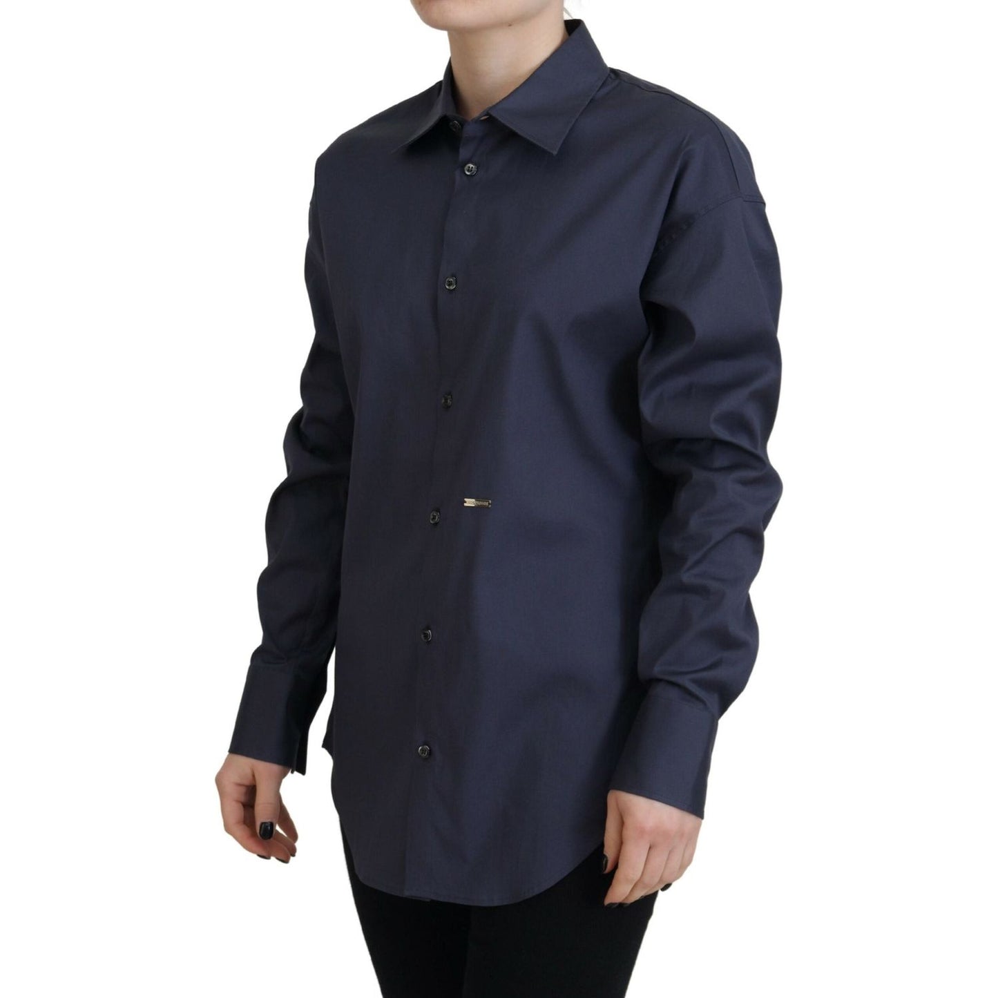 Dsquared² Navy Blue Cotton Button Down Collared Shirt Top Dsquared²