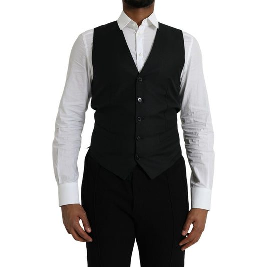 Dolce & Gabbana Black Wool Waistcoat Dress Formal Vest Dolce & Gabbana