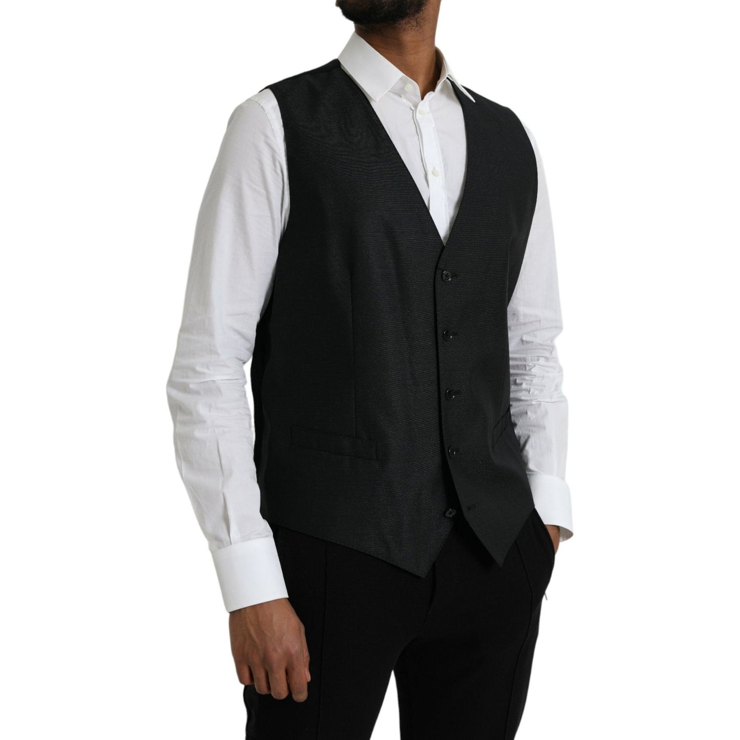 Dolce & Gabbana Black Wool Waistcoat Dress Formal Vest Dolce & Gabbana