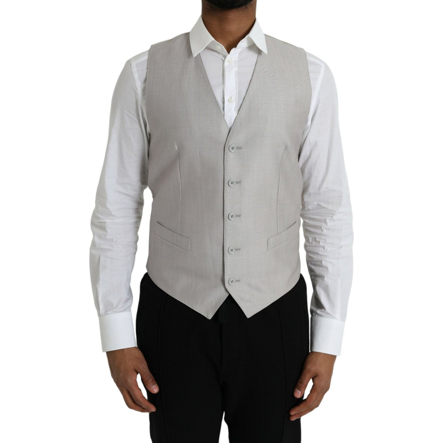 Dolce & Gabbana Light Gray Wool Formal Dress Waistcoat Vest Dolce & Gabbana