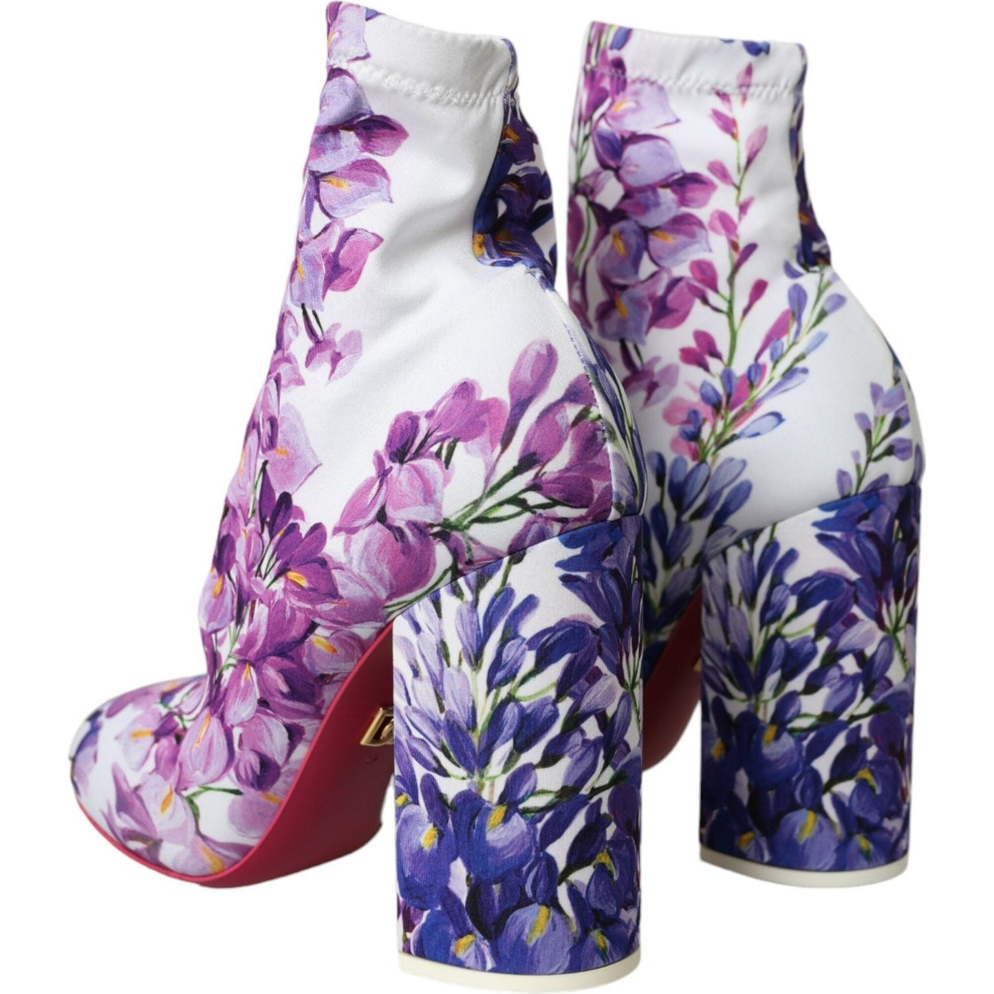 Dolce & Gabbana White Floral Jersey Stretch Boots Shoes Dolce & Gabbana