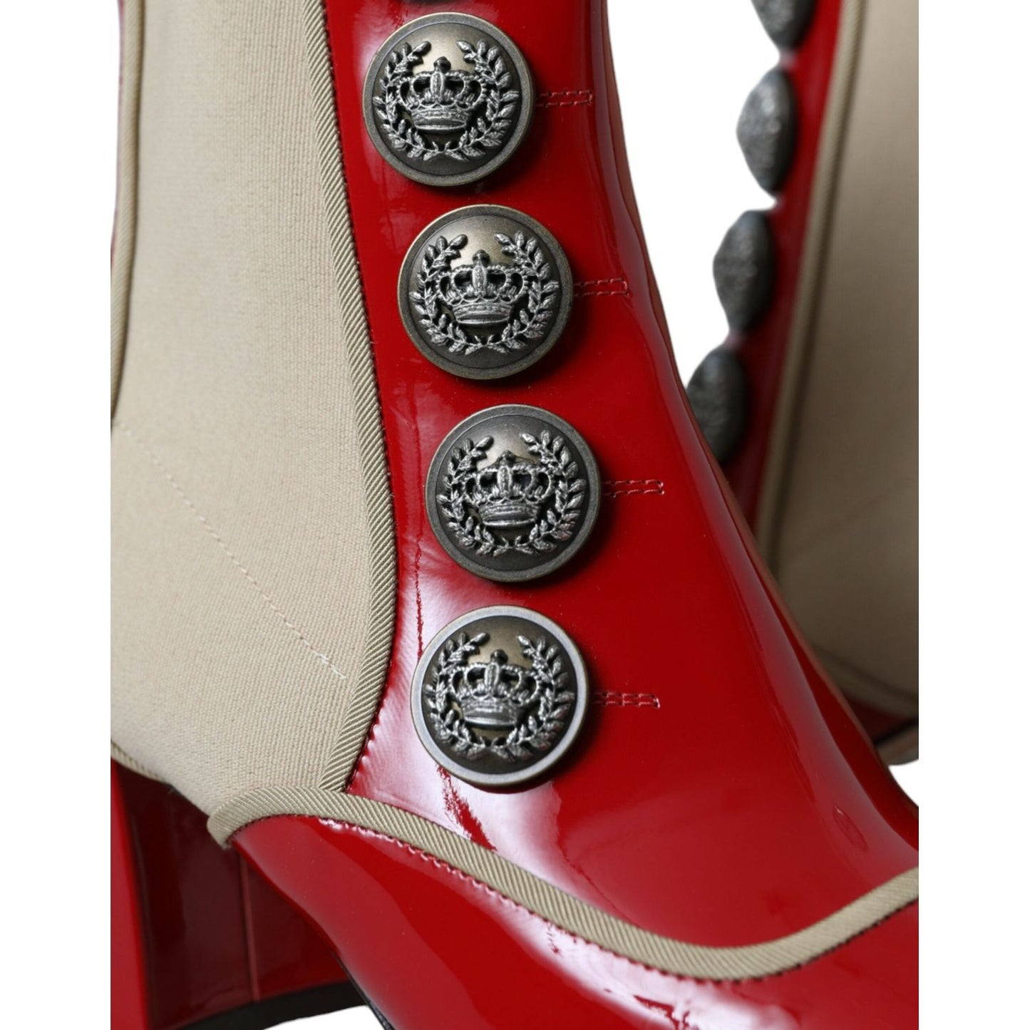 Dolce & Gabbana Red Beige Leather Embellished Mid Calf Boots Shoes Dolce & Gabbana