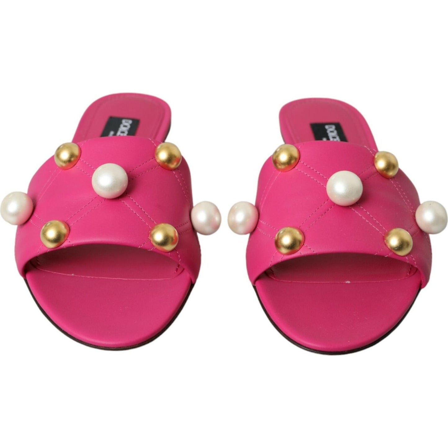 Dolce & Gabbana Pink Embellished Leather Flats Sandals Shoes Dolce & Gabbana