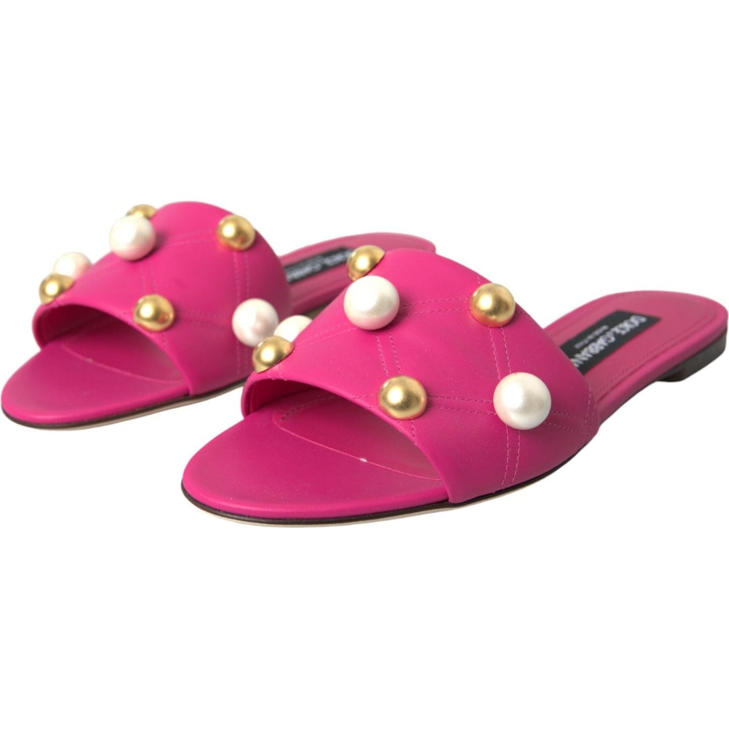 Dolce & Gabbana Pink Embellished Leather Flats Sandals Shoes Dolce & Gabbana