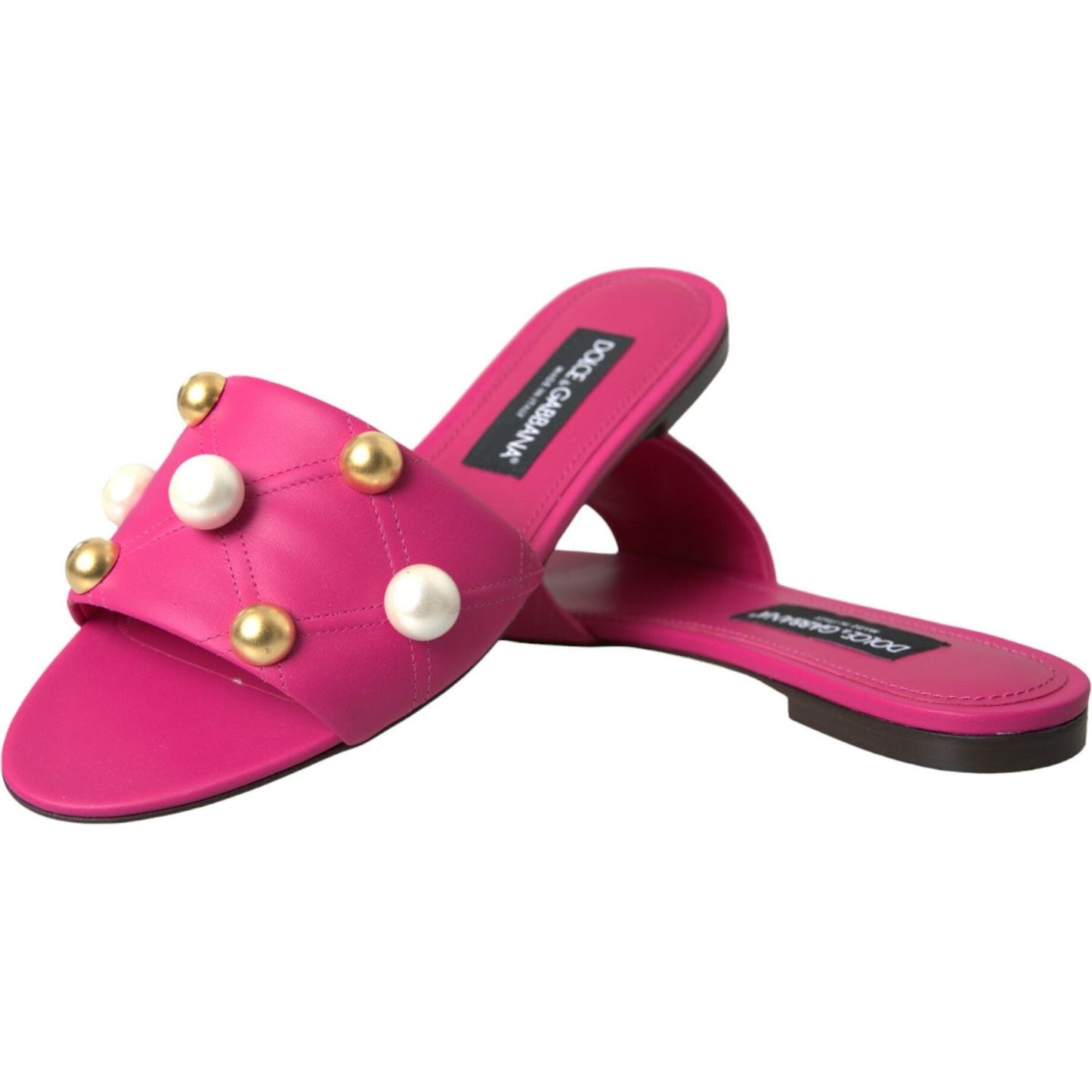 Dolce & Gabbana Pink Embellished Leather Flats Sandals Shoes Dolce & Gabbana