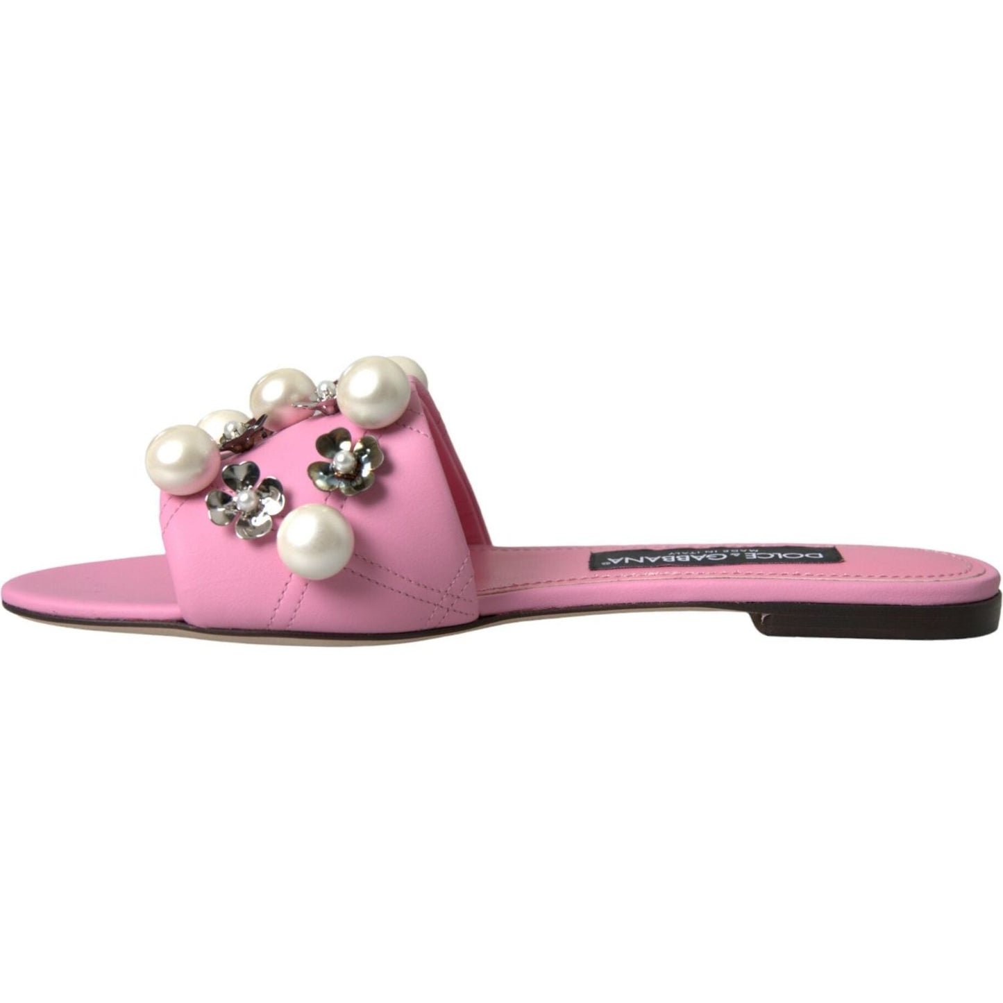 Dolce & Gabbana Pink Embellished Leather Flats Sandals Shoes Dolce & Gabbana