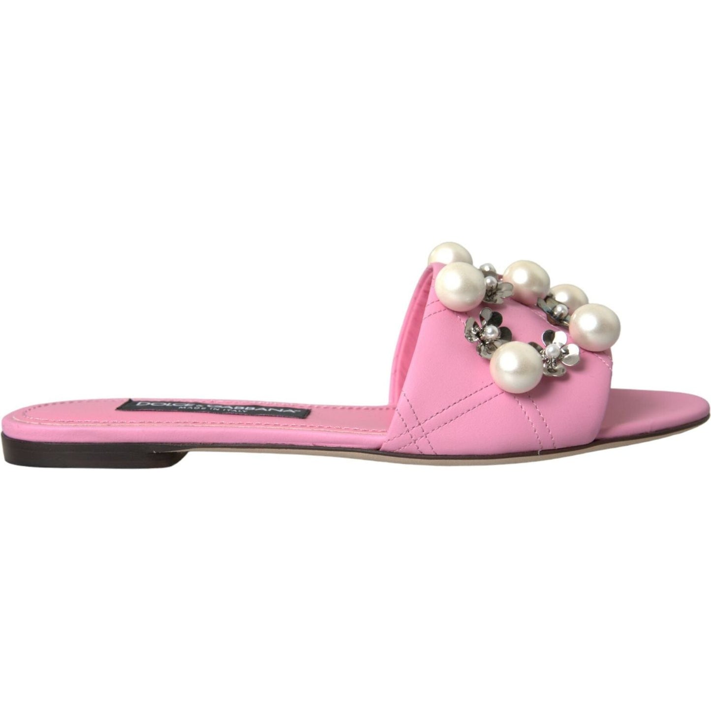 Dolce & Gabbana Pink Embellished Leather Flats Sandals Shoes Dolce & Gabbana