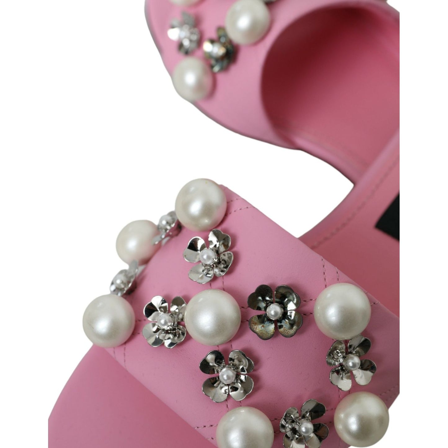 Dolce & Gabbana Pink Embellished Leather Flats Sandals Shoes Dolce & Gabbana