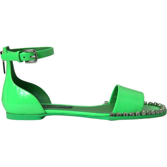 Dolce & Gabbana Neon Green Crystal Ankle Strap Sandals Shoes Dolce & Gabbana