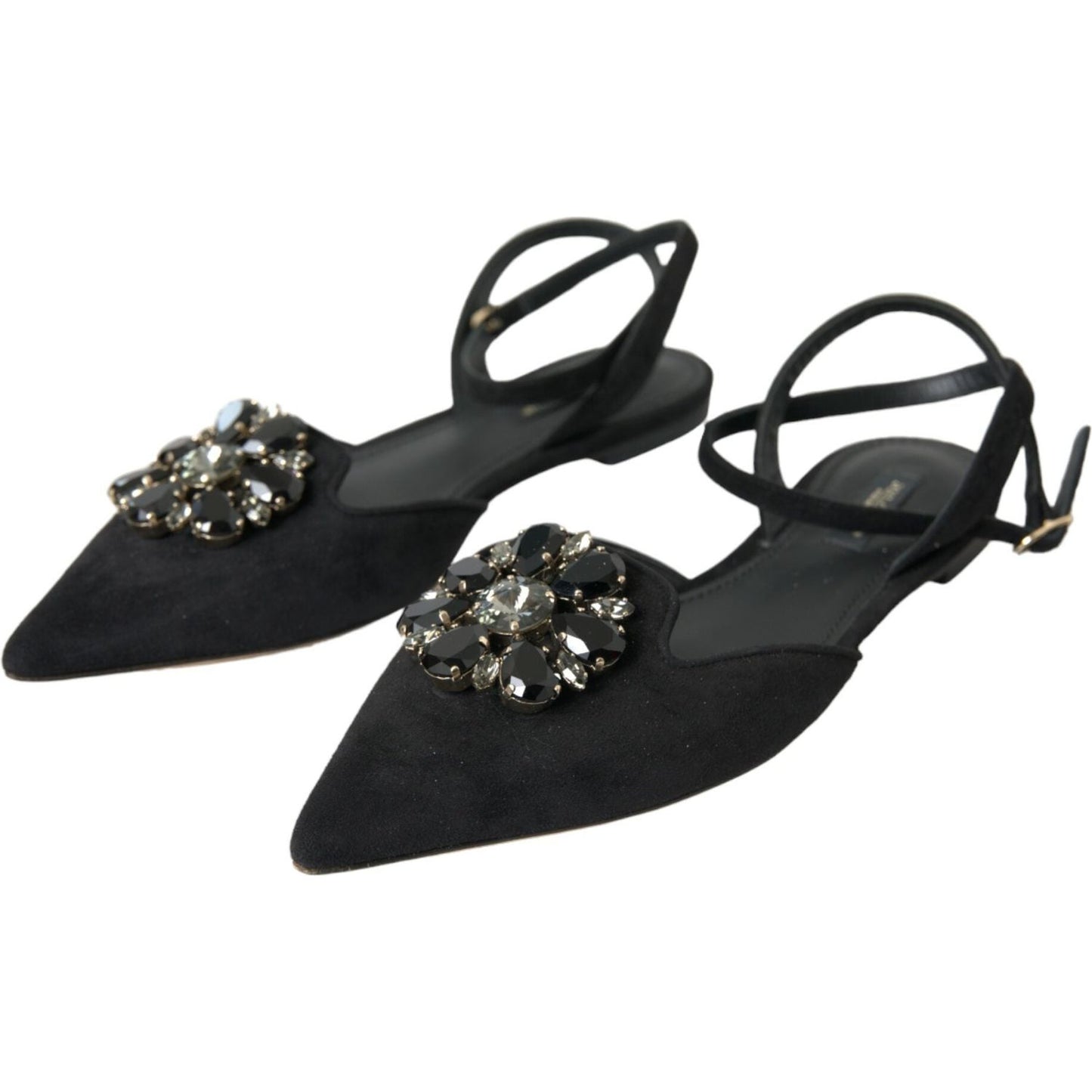 Dolce & Gabbana Black Leather Crystal Slingback Sandals Shoes Dolce & Gabbana