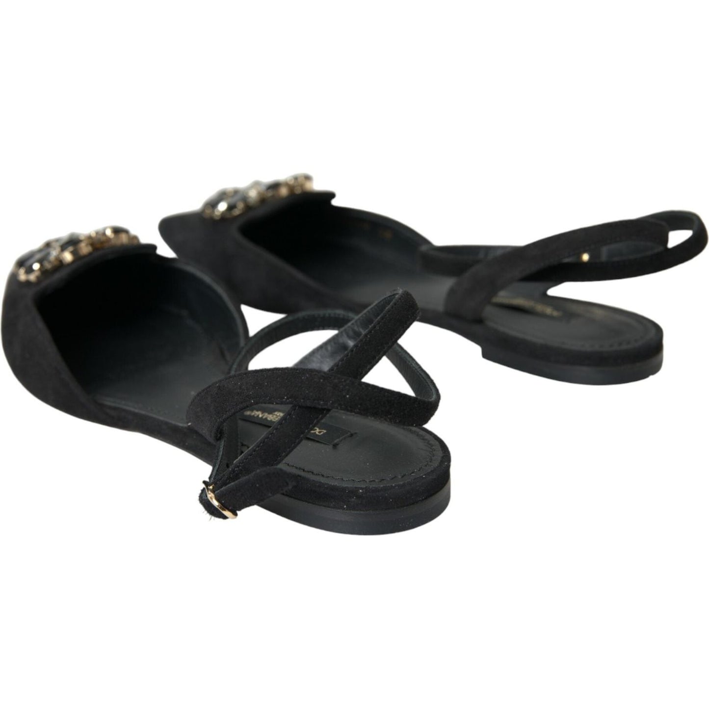 Dolce & Gabbana Black Leather Crystal Slingback Sandals Shoes Dolce & Gabbana