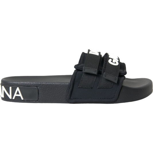 Dolce & Gabbana Black Neoprene Slides Flats Beachwear Shoes Dolce & Gabbana