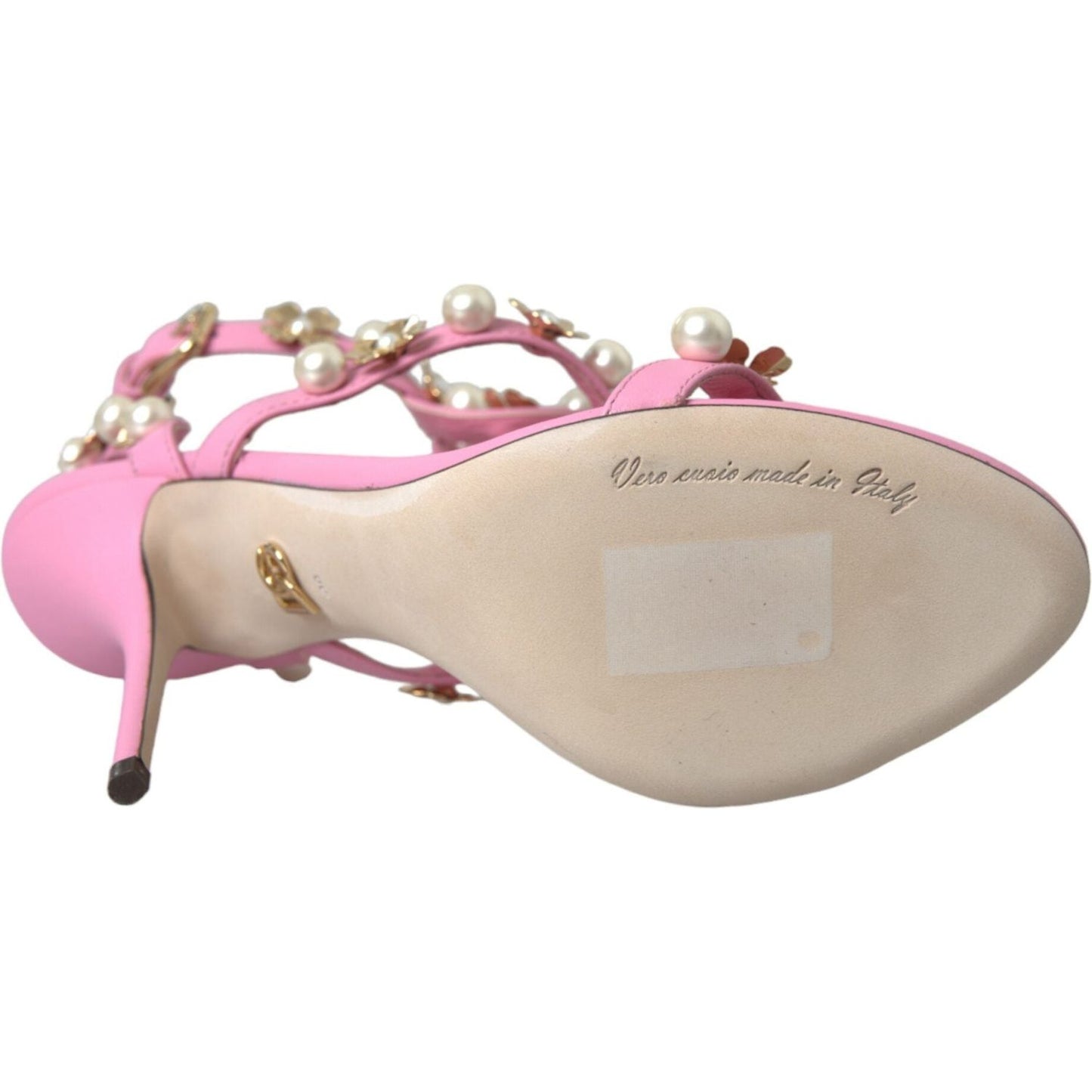 Dolce & Gabbana Pink Leather Embellished Heels Sandals Shoes Dolce & Gabbana