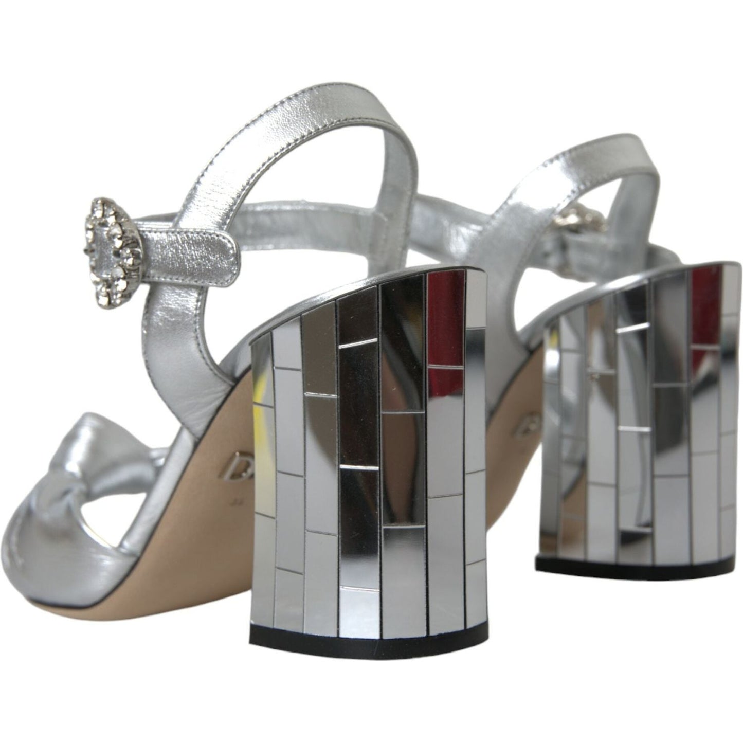 Dolce & Gabbana Silver Lambskin Leather Heels Sandals Shoes Dolce & Gabbana