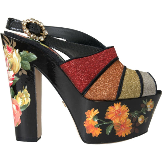 Dolce & Gabbana Multicolor Floral Crystal Platform Sandals Shoes Dolce & Gabbana