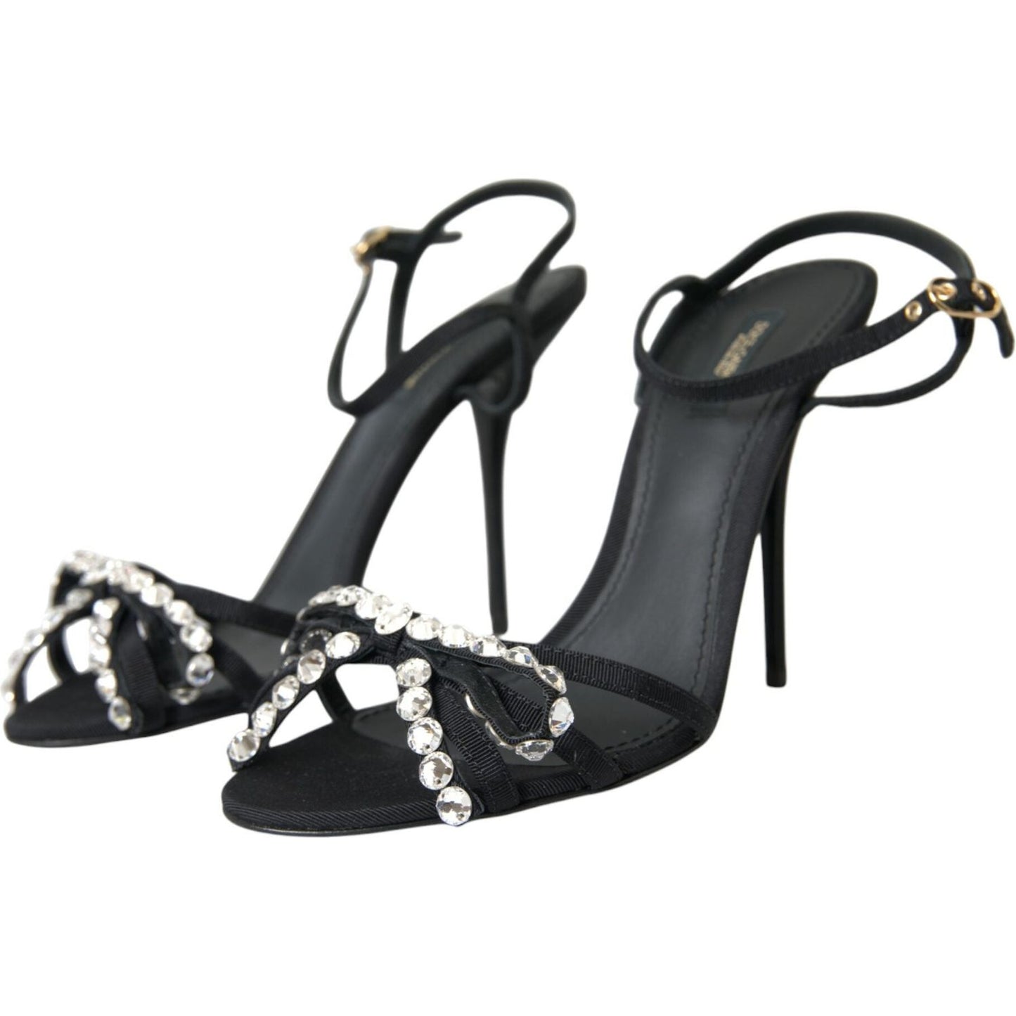 Dolce & Gabbana Black Viscose Crystal Bow Heels Sandals Shoes Dolce & Gabbana