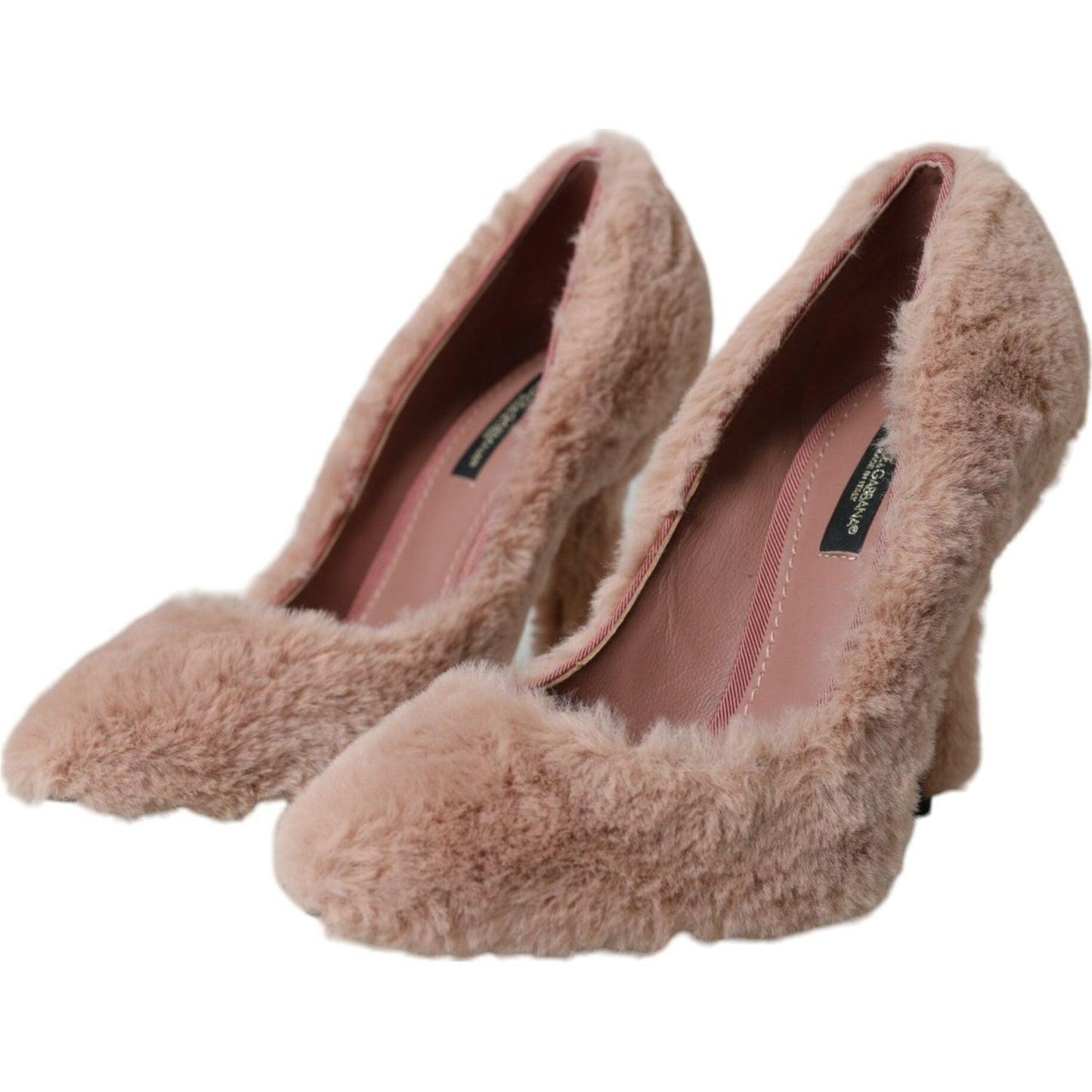 Dolce & Gabbana Light Pink Faux Fur Heels Pumps Shoes Dolce & Gabbana