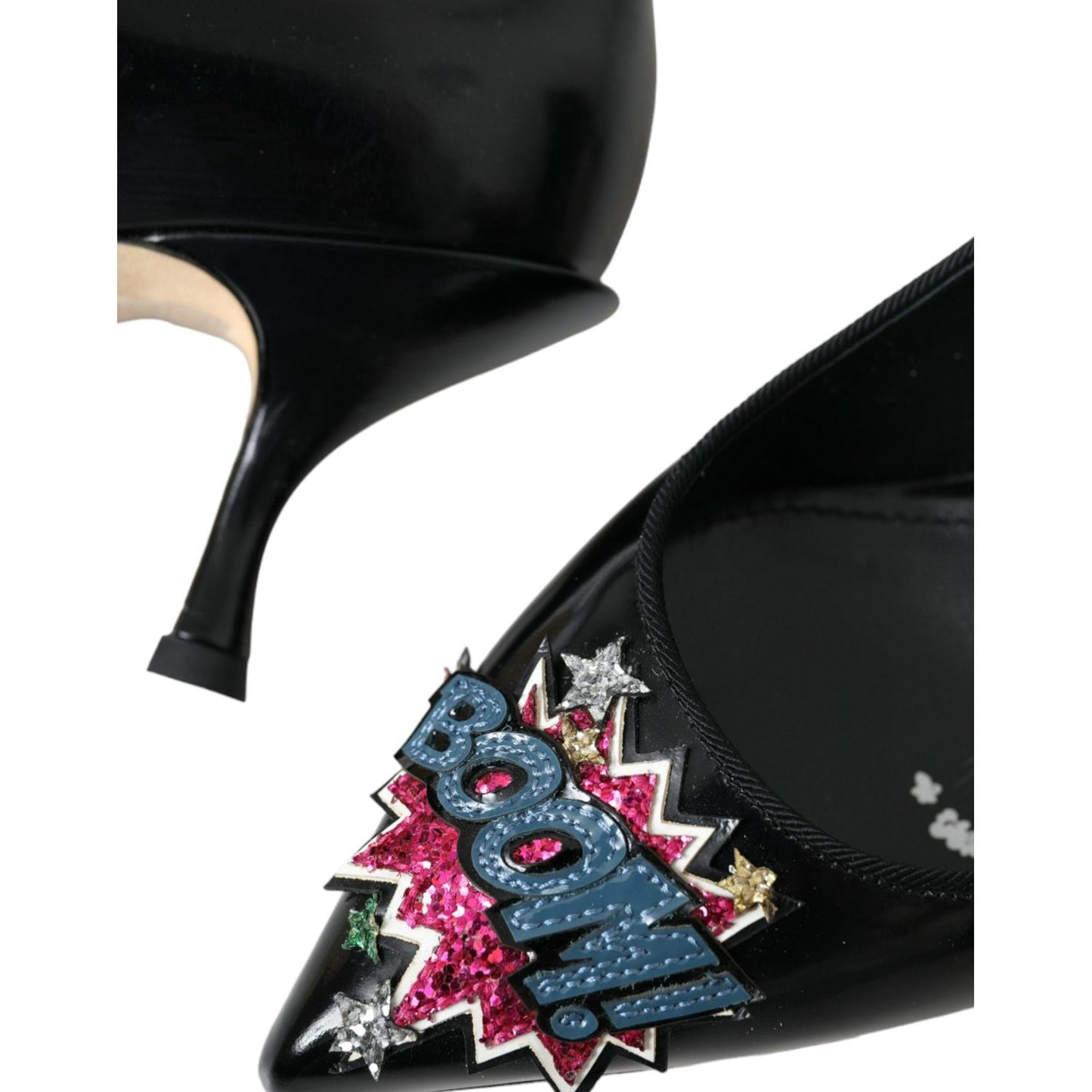 Dolce & Gabbana Black Leather BOOM Patch Heels Pumps Shoes Dolce & Gabbana