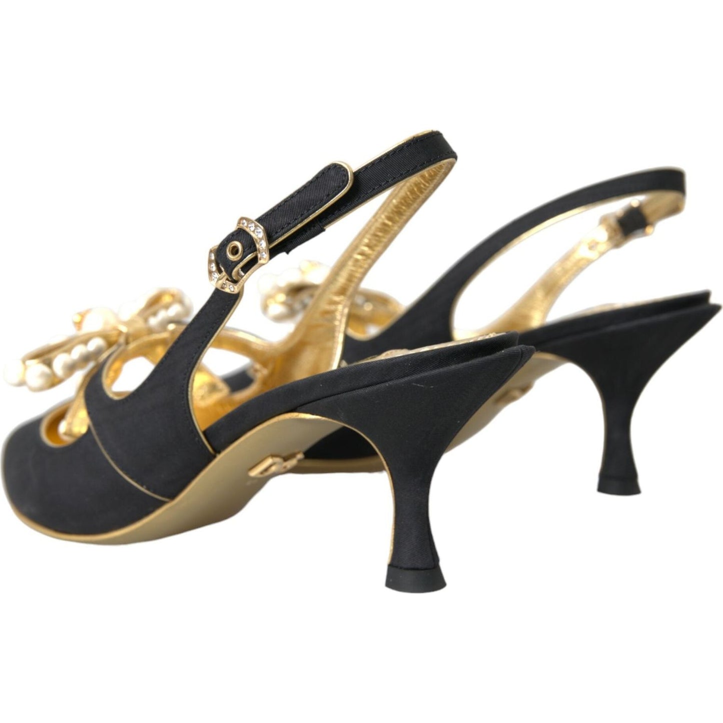 Dolce & Gabbana Black Leather Faux Pearls Slingbacks Shoes Dolce & Gabbana