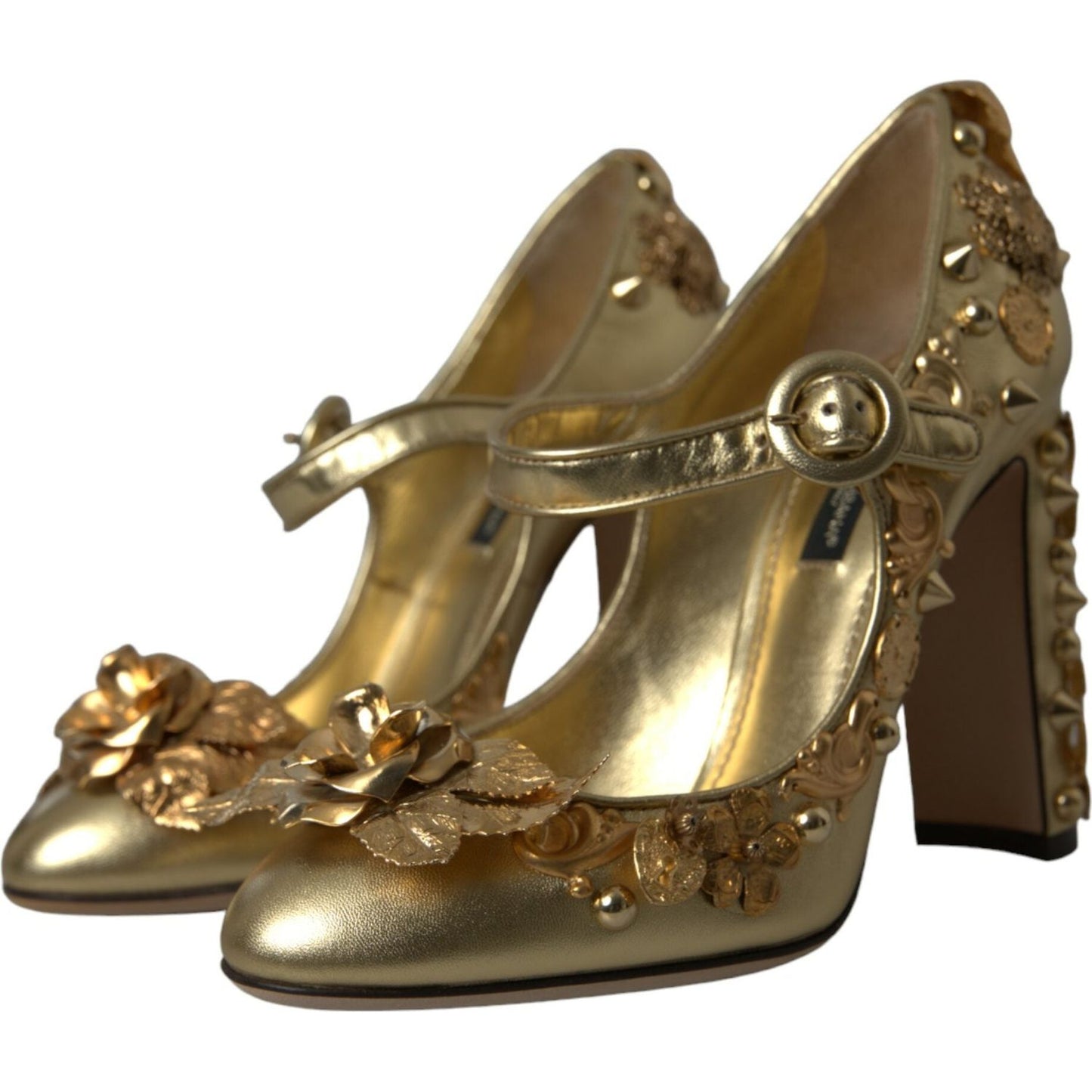 Dolce & Gabbana Gold Leather Crystal Mary Janes Pumps Shoes Dolce & Gabbana