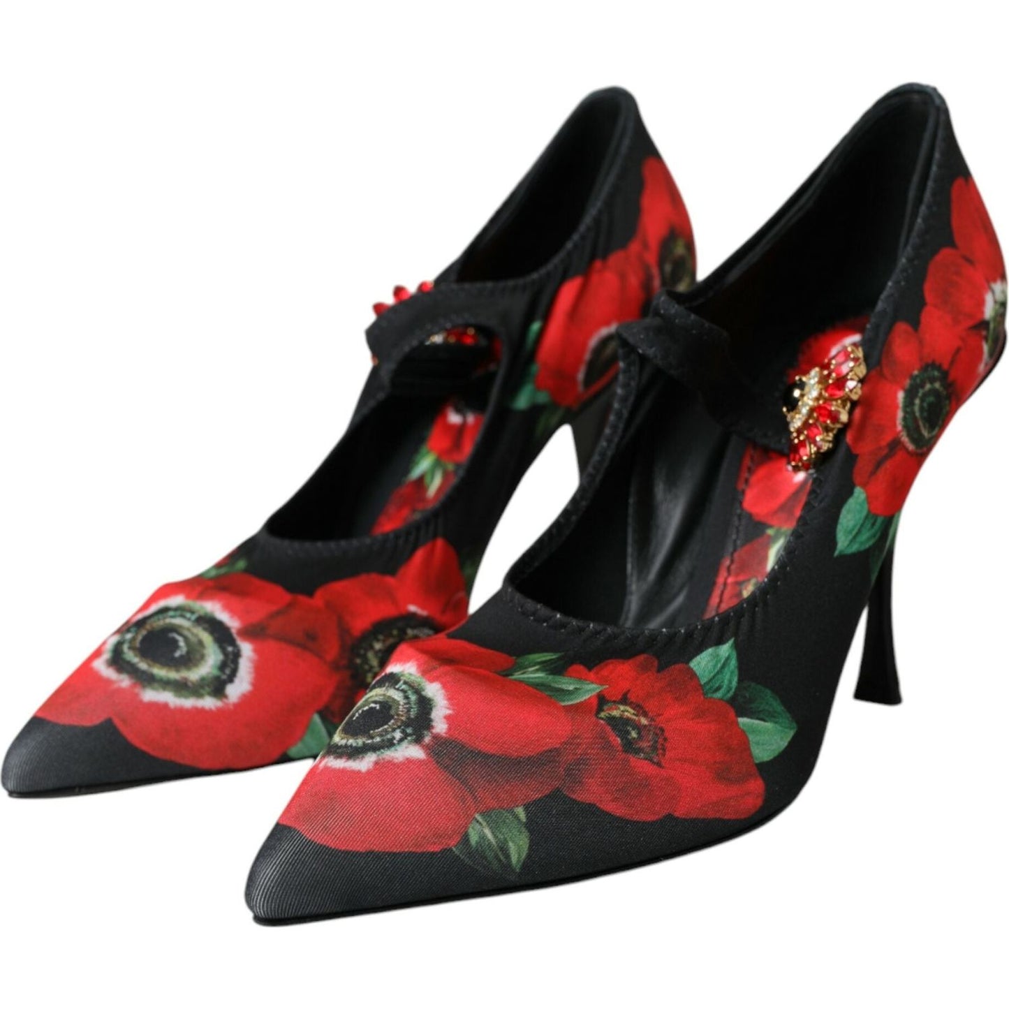 Dolce & Gabbana Black Floral Crystal Mary Jane Pumps Shoes Dolce & Gabbana