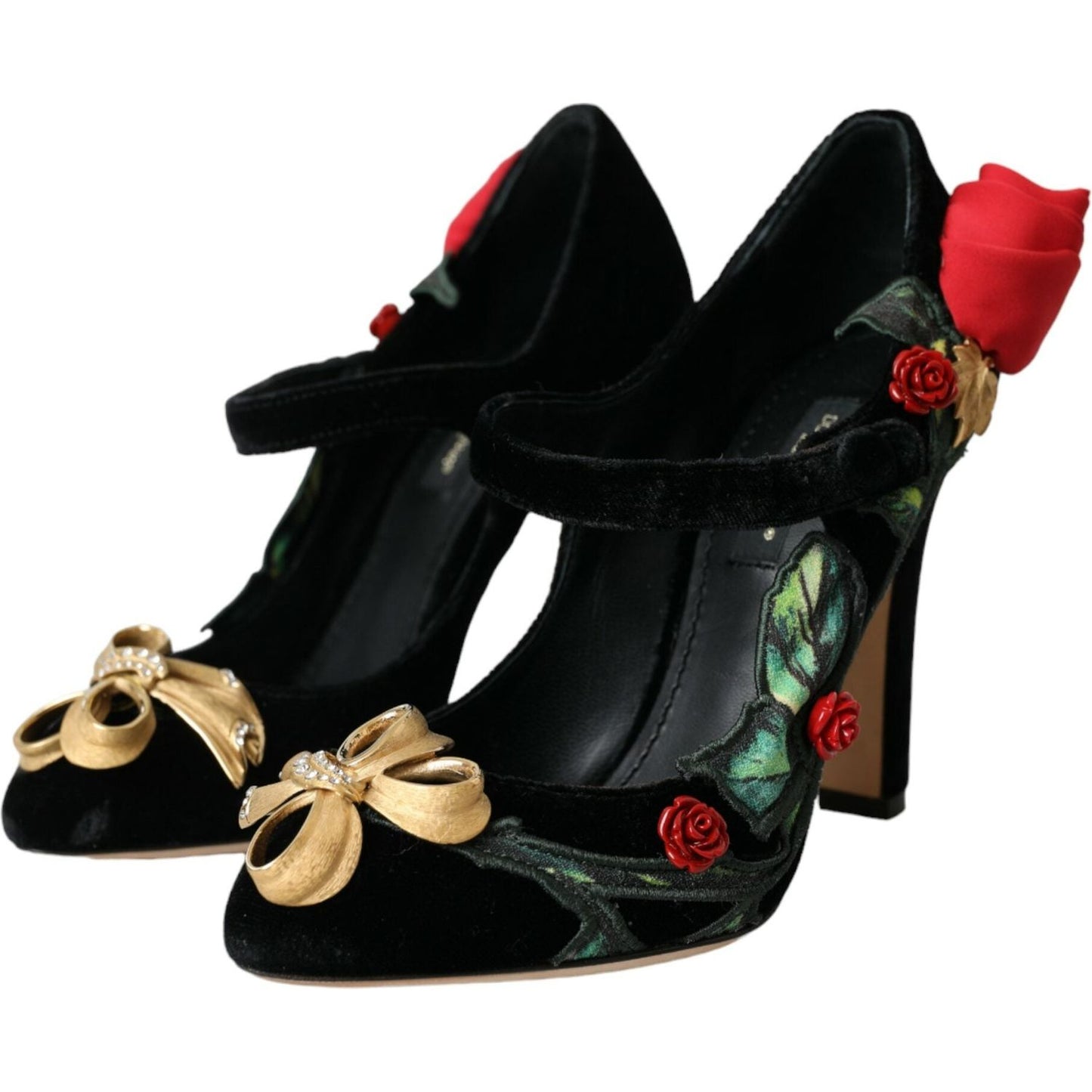 Dolce & Gabbana Black Roses Crystal Brooch Mary Jane Shoes Dolce & Gabbana