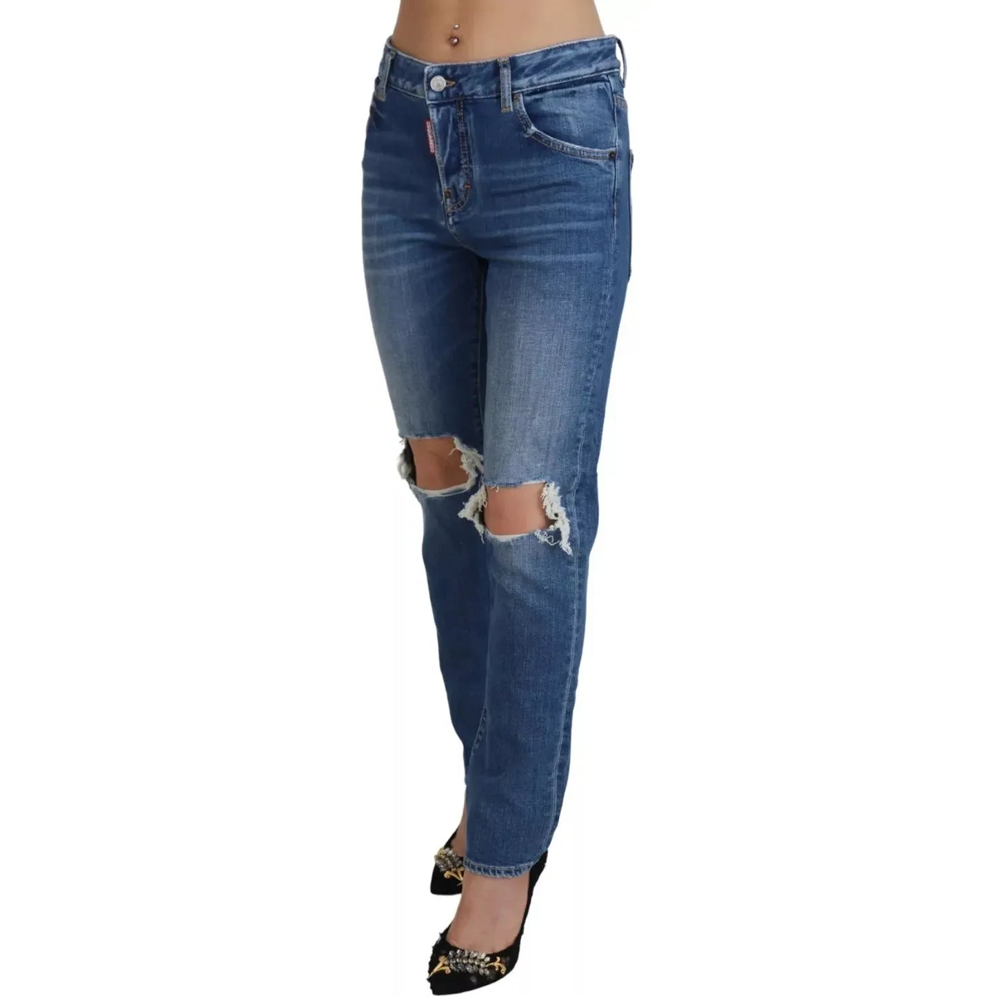 Dsquared² Cool Girl Blue Distressed Mid Waist Denim Jeans Dsquared²