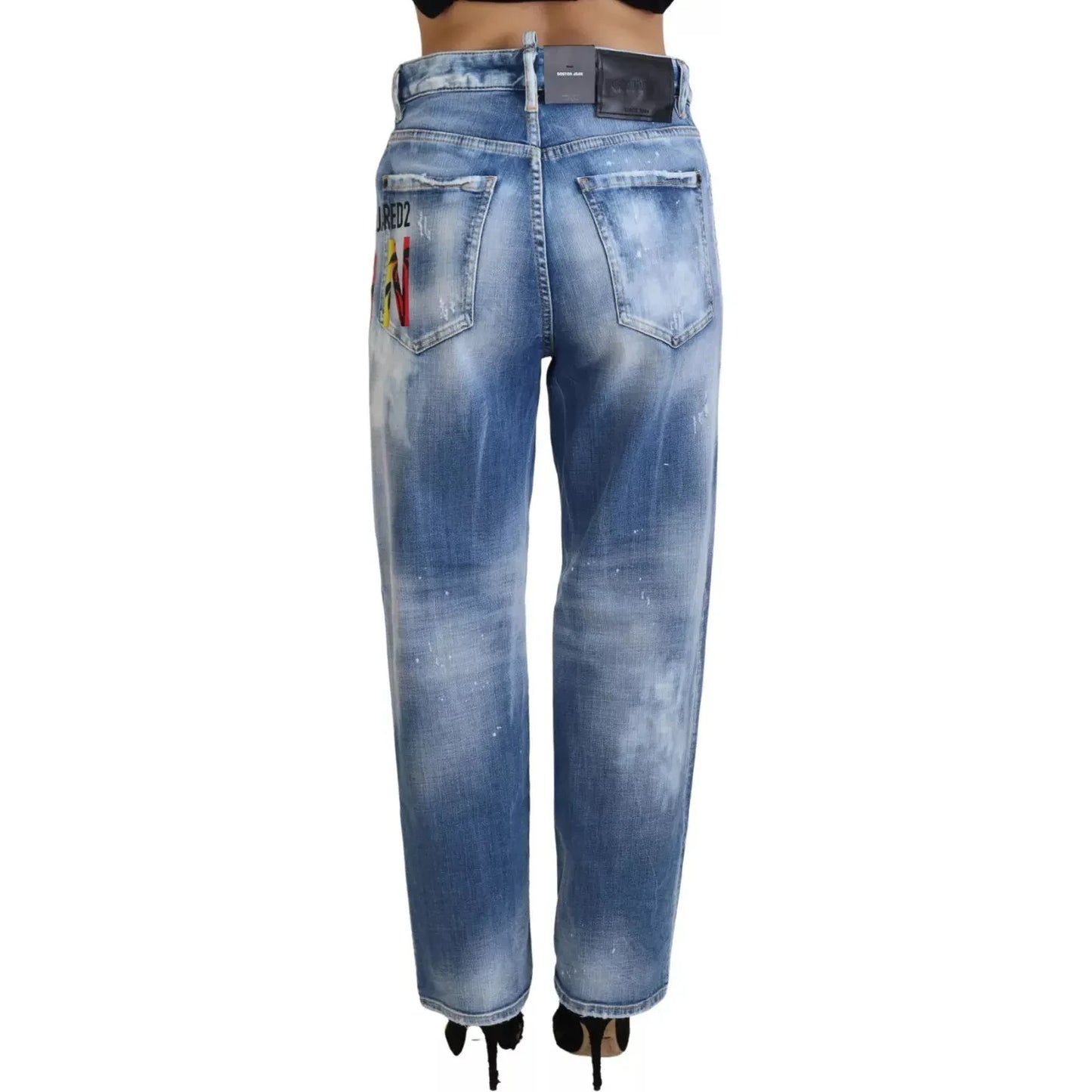 Dsquared² Blue Icon High Waist Straight Denim Jeans Boston Dsquared²