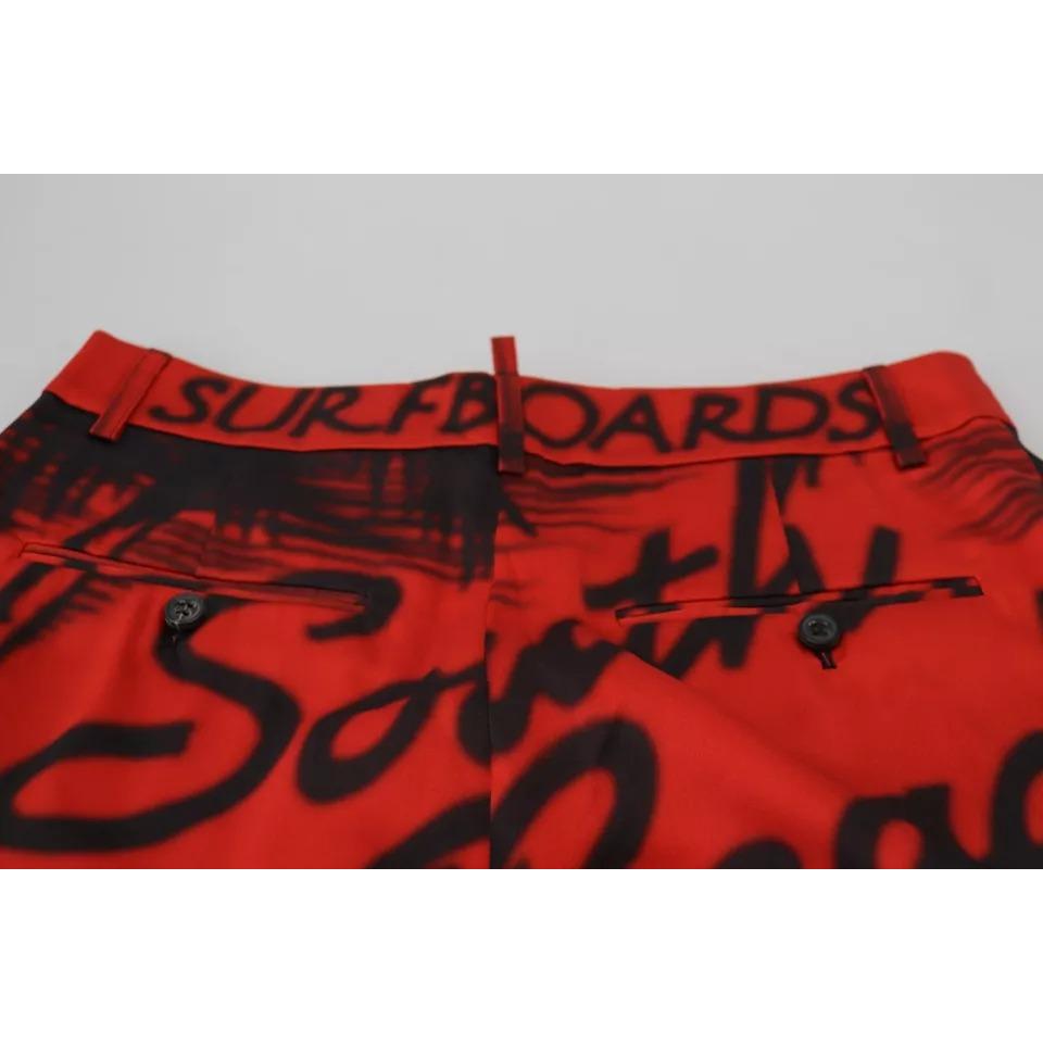 Dsquared² Red Printed High Waist Wide Leg Cropped Pants Dsquared²