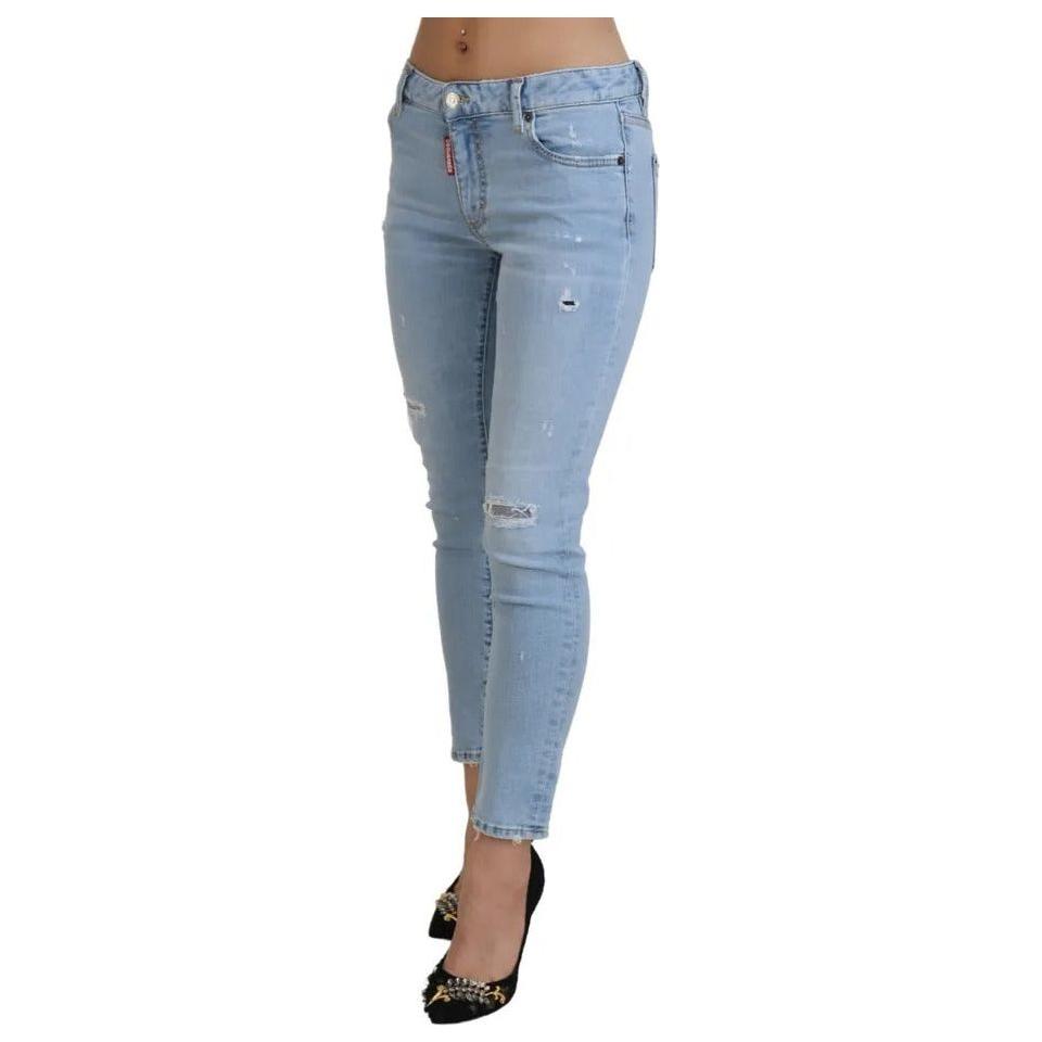 Dsquared² Blue Tattered Mid Waist Cropped Twiggy Denim Jeans Dsquared²