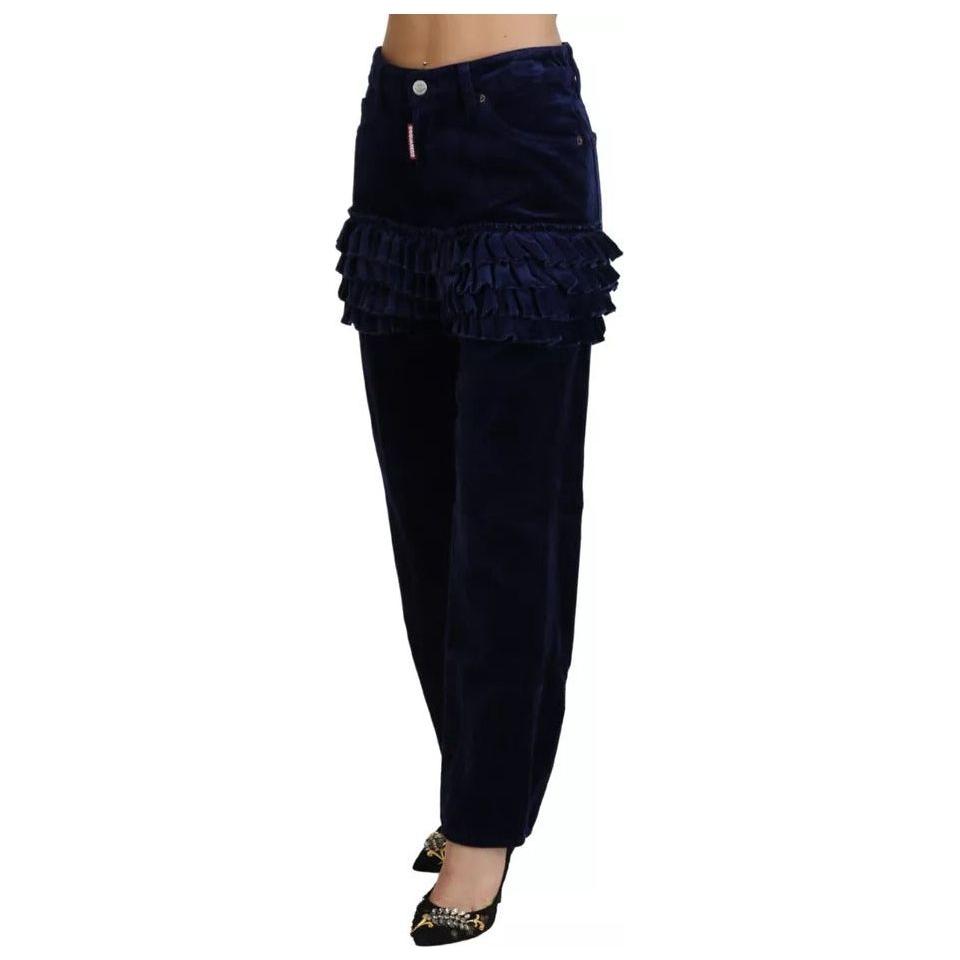 Dsquared² Blue Ruffles HighWaist Cotton Denim Boston Fit Pants Dsquared²