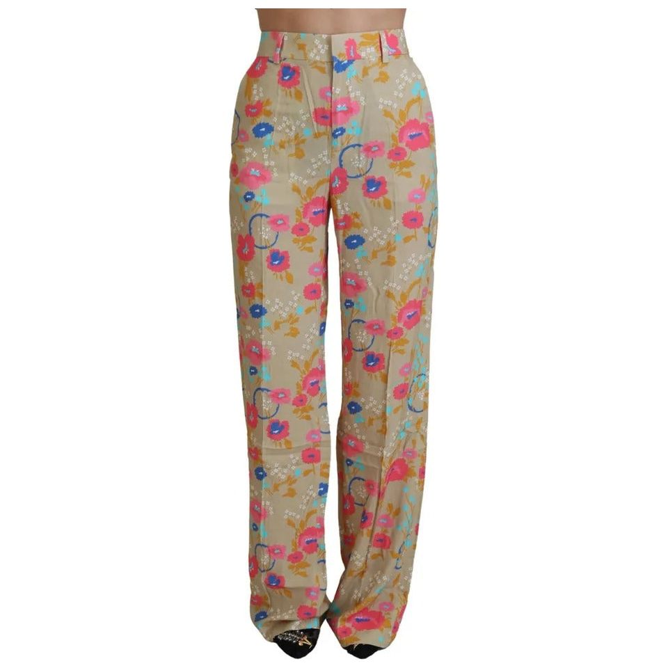 Dsquared² Beige Floral High Waist Straight Pants Dsquared²