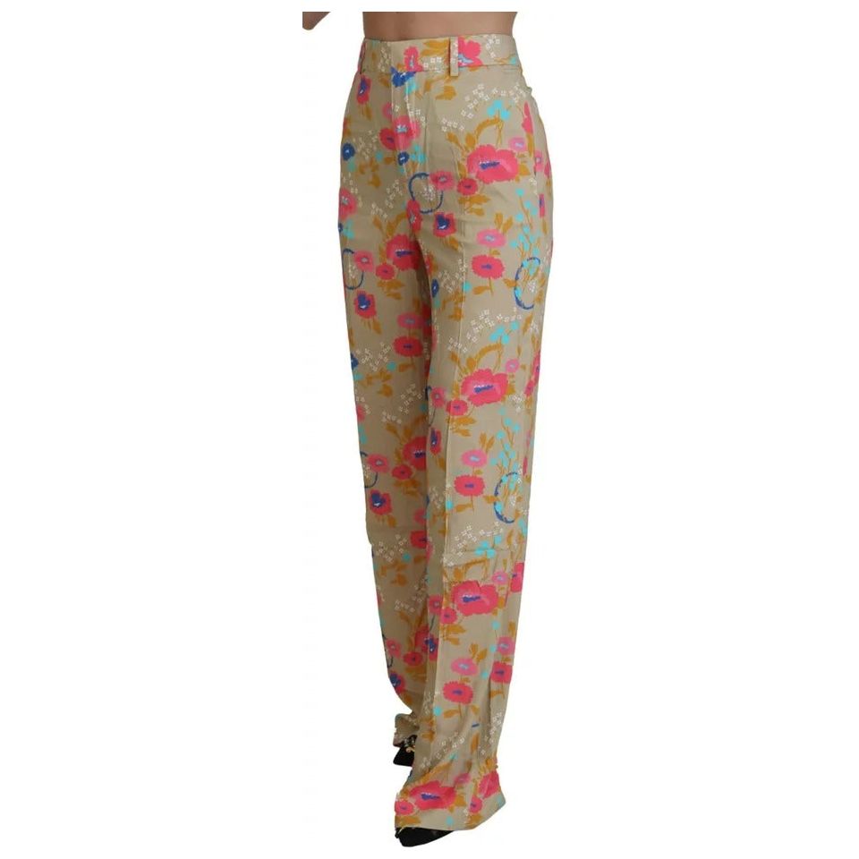 Dsquared² Beige Floral High Waist Straight Pants Dsquared²